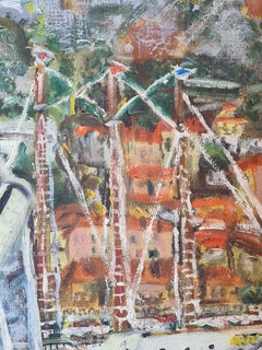 Huile sur panneau du milieu du siècle dernier, The Arrival, voiliers de Monte Carlo.