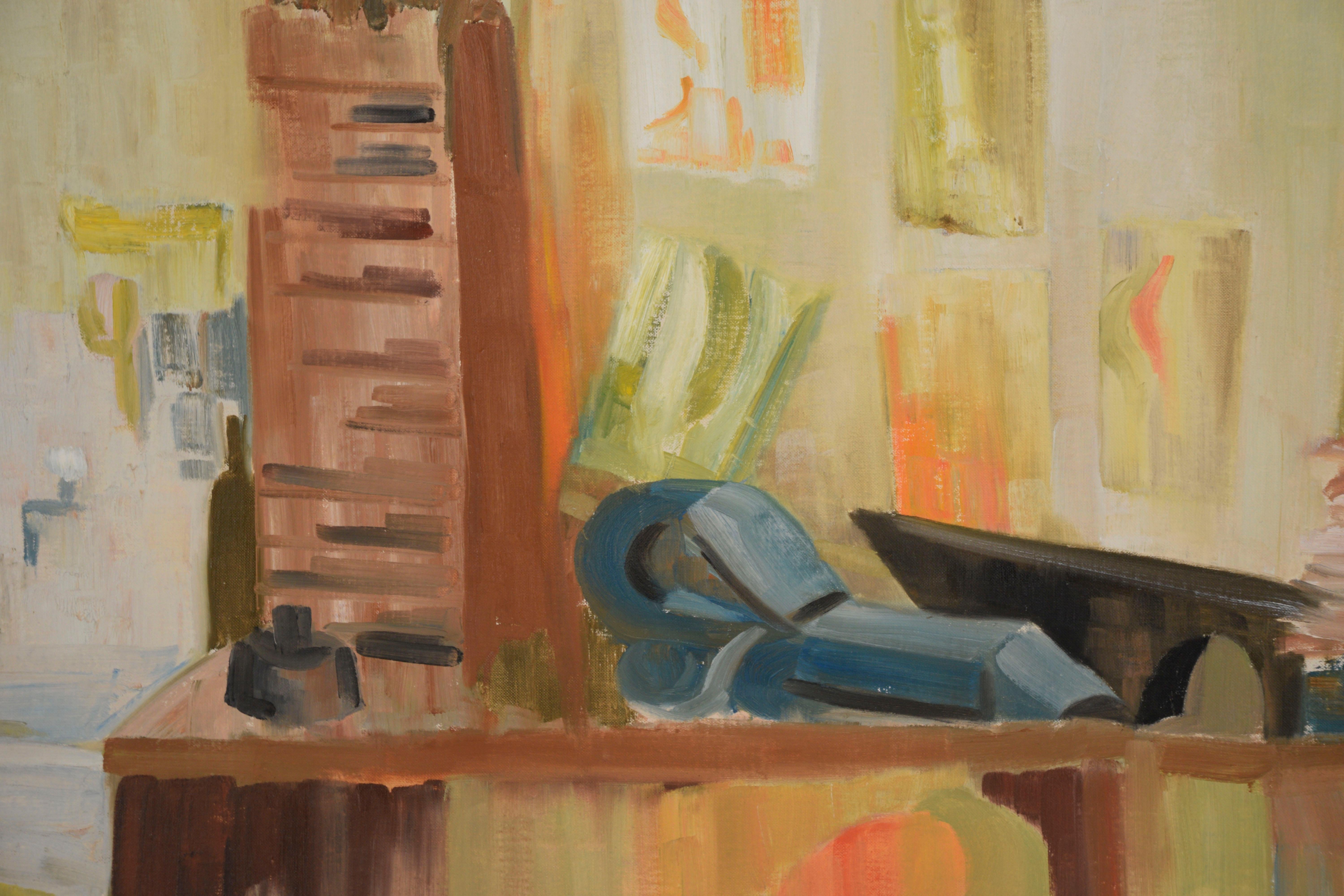 The Artist Studio – Original-Modernismus auf Künstlerkarton (Braun), Interior Painting, von Unknown