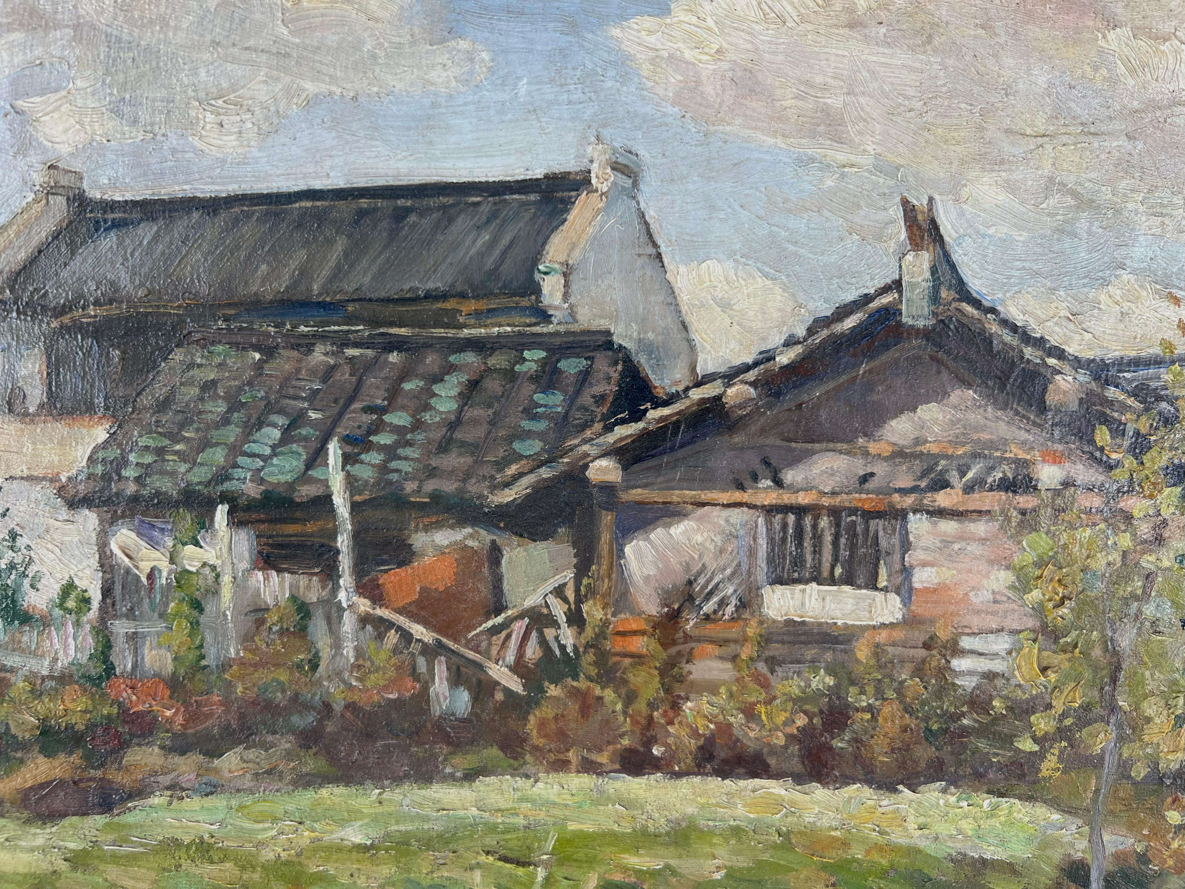 The Artists Country Home Rodgau Germany Original Oil on Linen 1944 - Gray Landscape Painting by Unknown