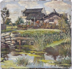 La casa de campo de los artistas Rodgau Alemania Óleo original sobre lino 1944