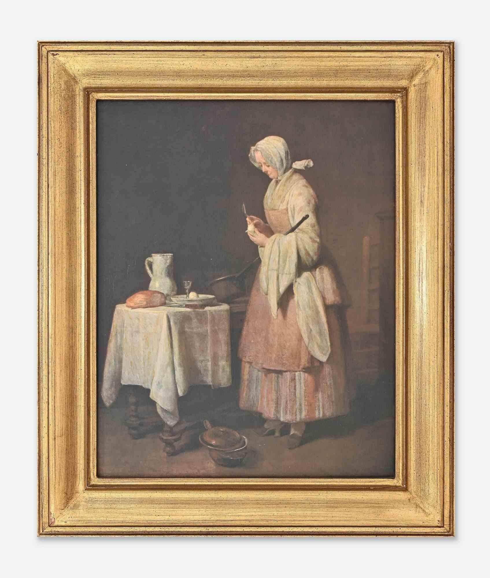 Peinture à l'huile sur toile « The Attentive Nurse » (L'infirmière attentive) - années 1980