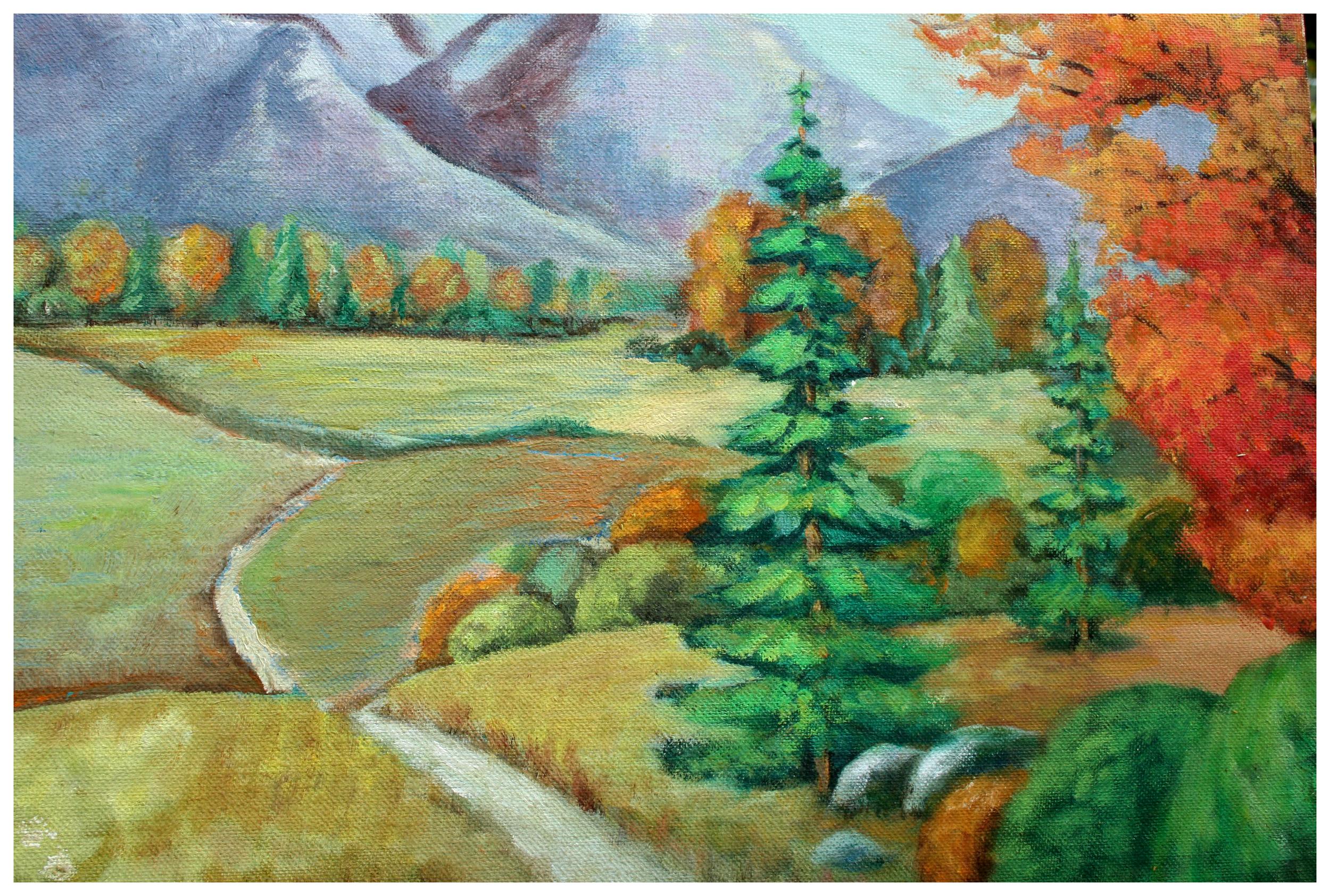 Mid Century Landscape -- An Autumn Walk - Painting by Unknown