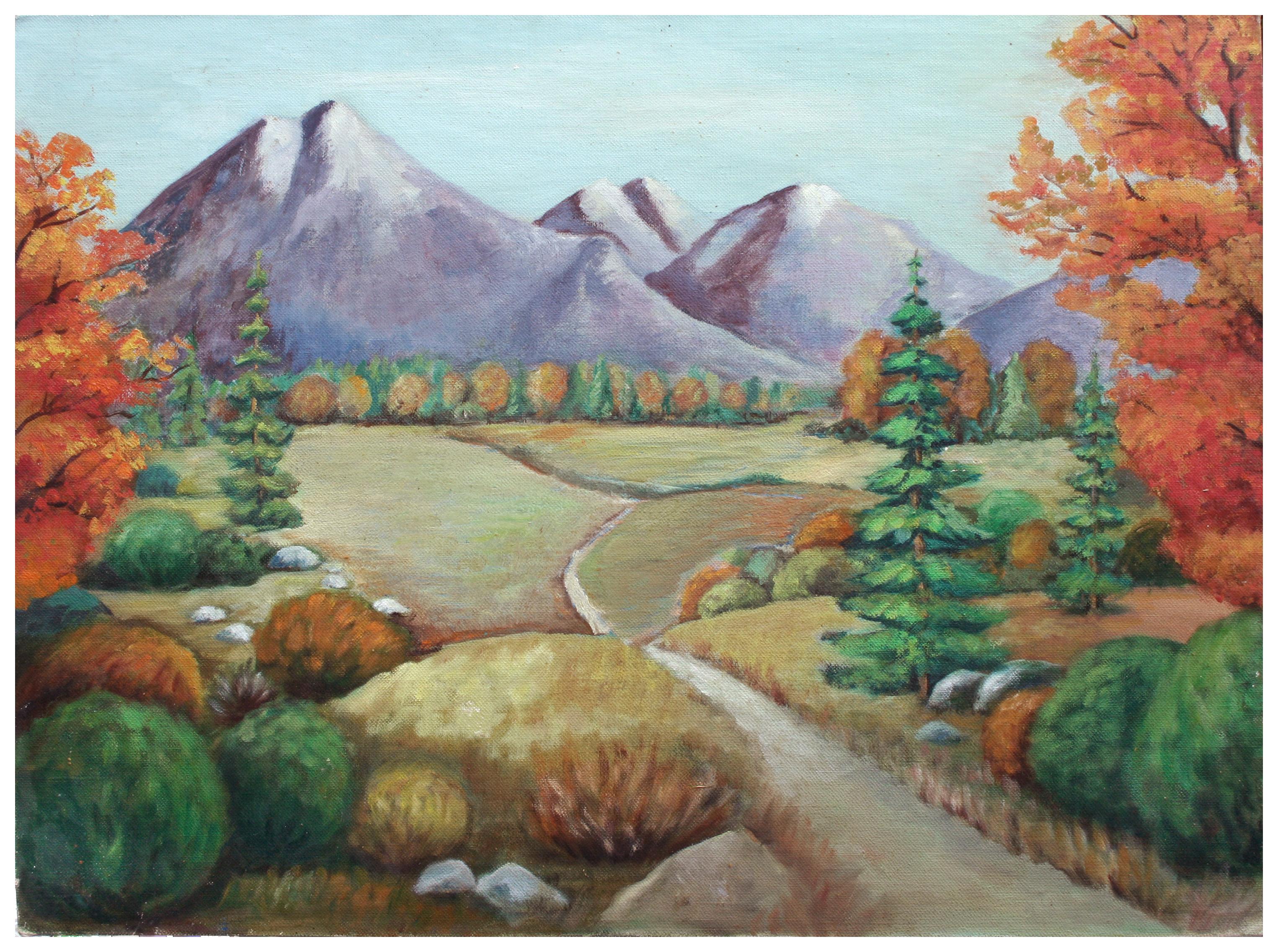 Unknown Landscape Painting - Mid Century Landscape -- An Autumn Walk