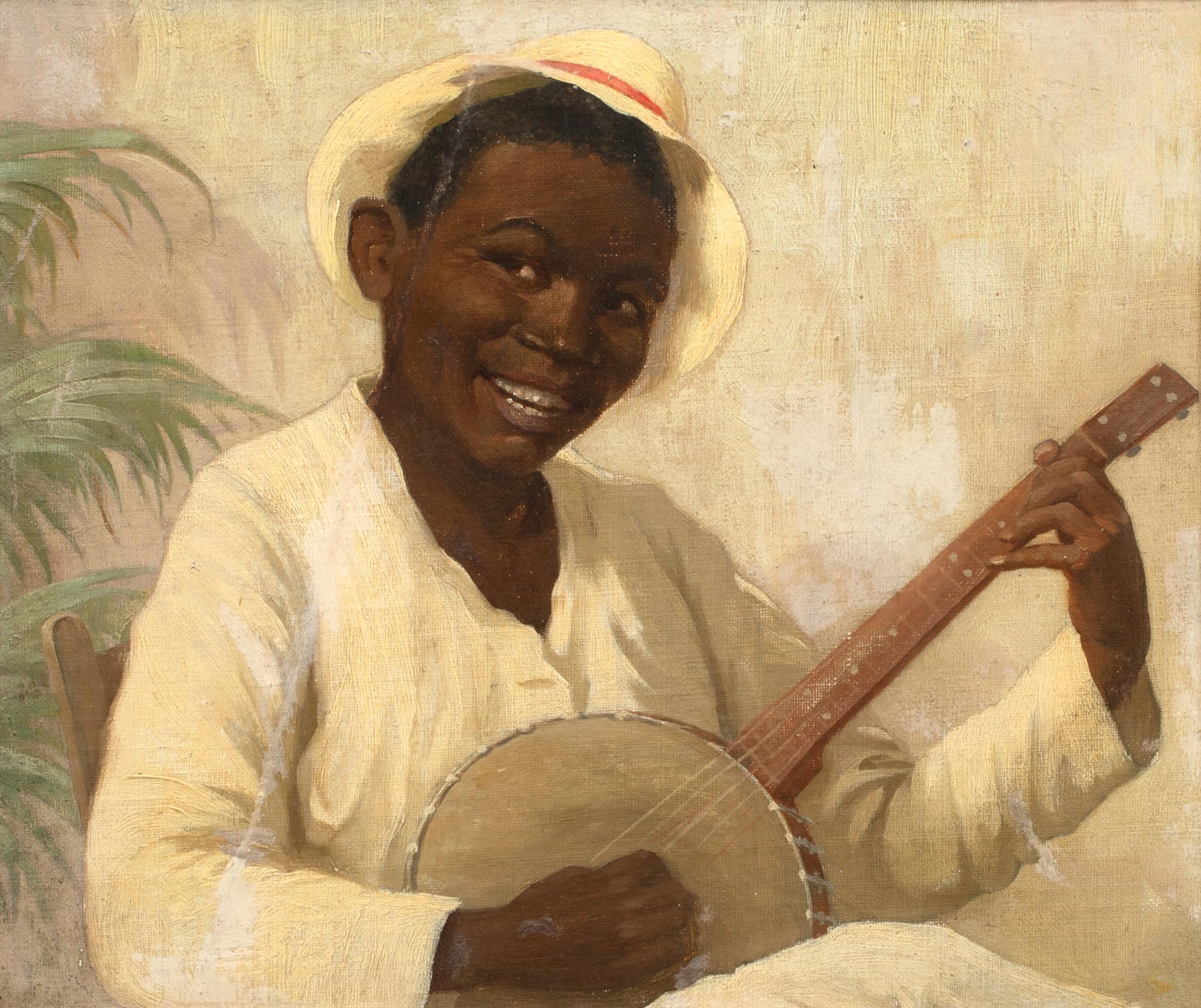 Le joueur de banjo, XIXe siècle  - Beige Portrait Painting par Unknown