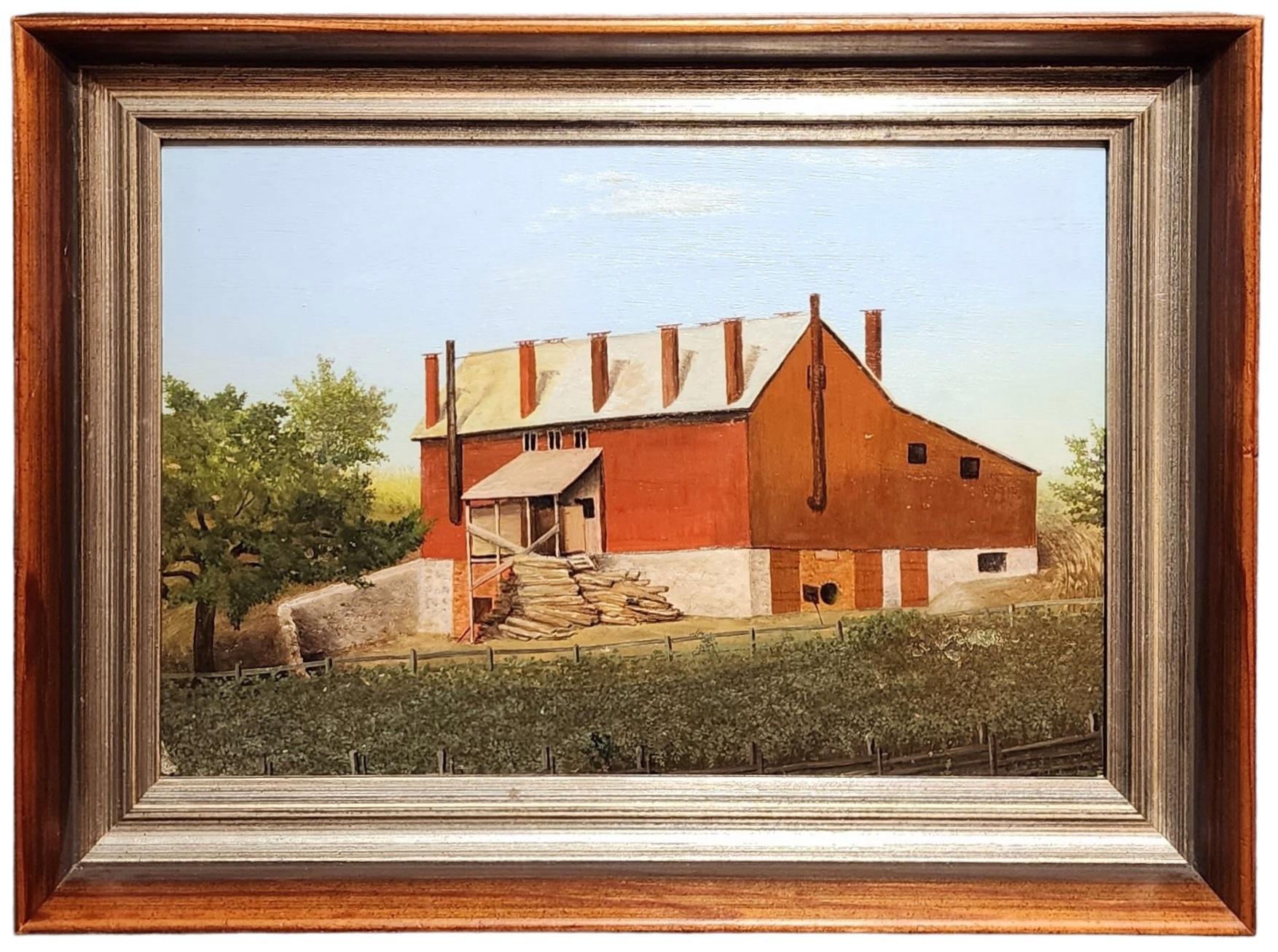 Landscape Painting Unknown - The Barn, Amérique rurale, ferme américaine, peinture de grange rouge