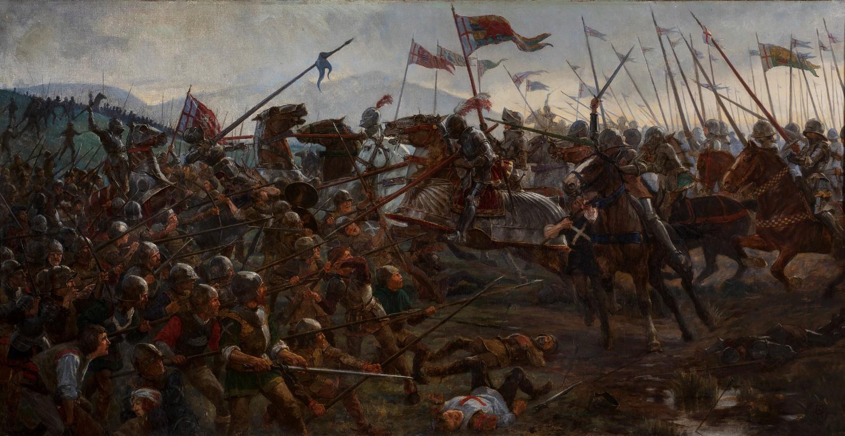 The Battle of Flodden, English School Early 20th Century Oil, Knights - Painting by Unknown