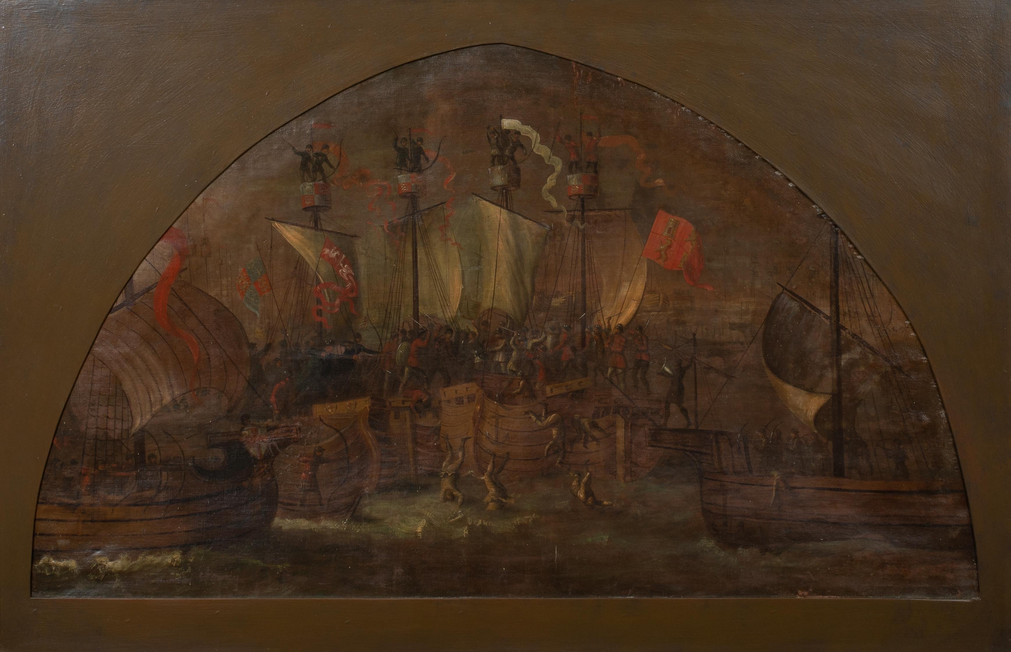 The Battle Of Sluys (1340) - Der Hundertjährige Krieg (1337-1453) (Braun), Landscape Painting, von Unknown