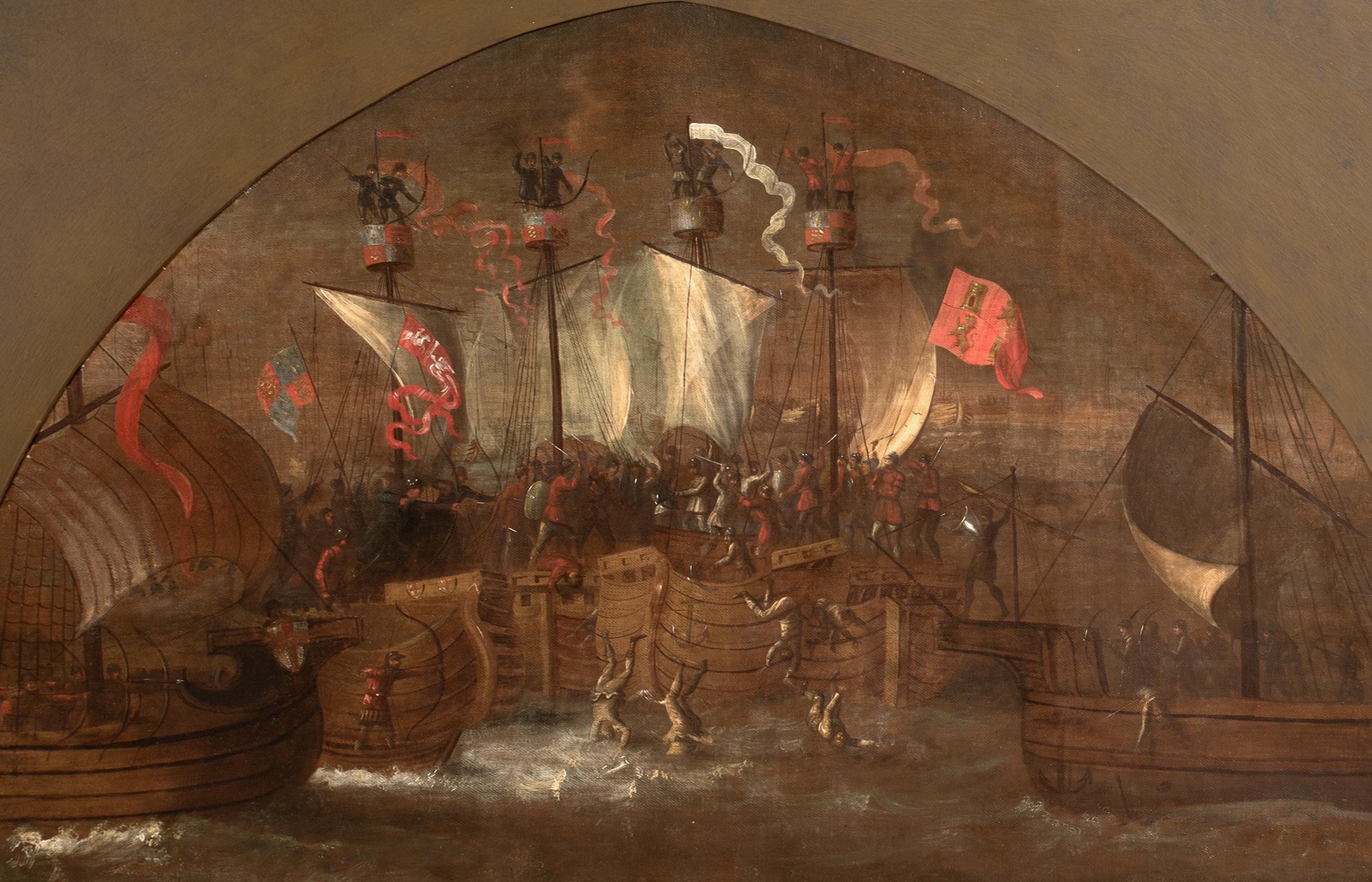 The Battle Of Sluys (1340), Öl auf Leinwand, 100 Hundred Years War Naval Scene im Angebot 1