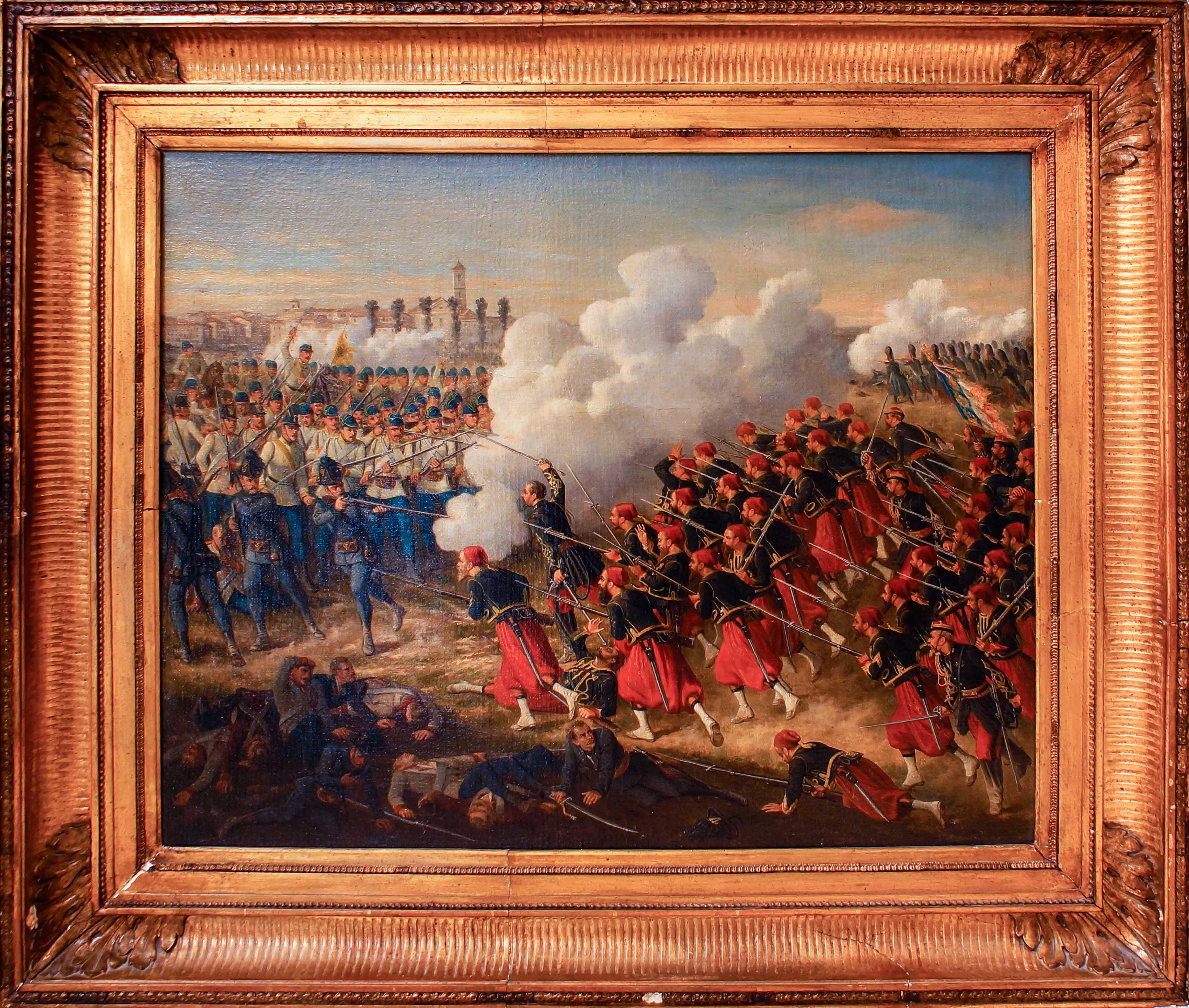 The Battle of Solferino - Oil on Canvas by Italian Master - 1860 ca. - Painting by Unknown