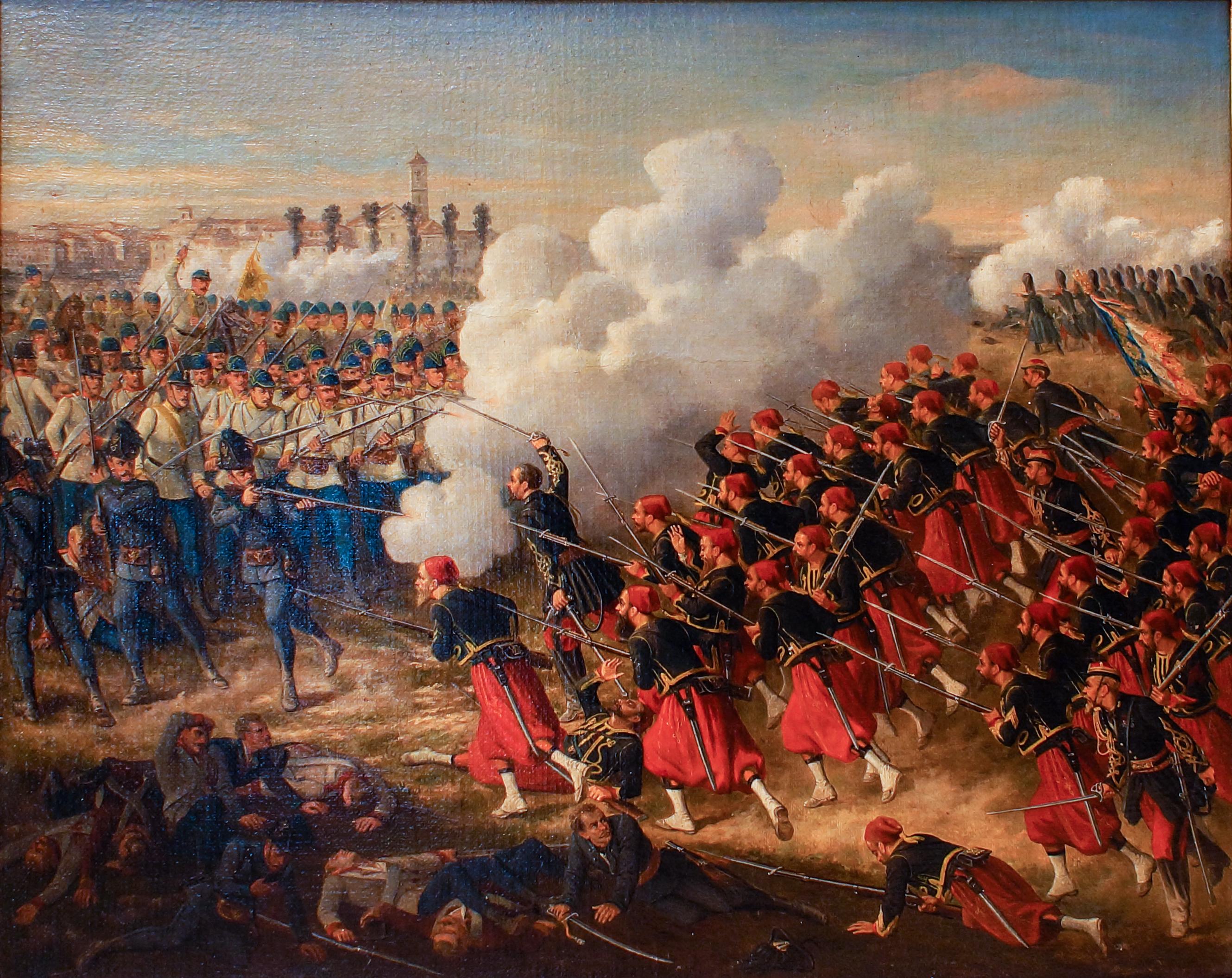 Unknown Figurative Painting - The Battle of Solferino - Oil on Canvas by Italian Master - 1860 ca.