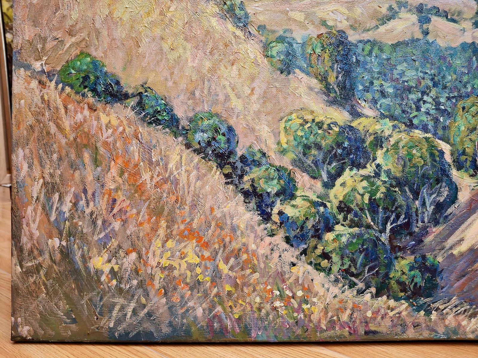 No matter where one lives currently, be it London, Austin, or Mumbai, if you have lived near or hiked up Mount Diablo in San Francisco’s East Bay, this could bring back warm memories. Painted in summer, with the golden grasses beneath the California