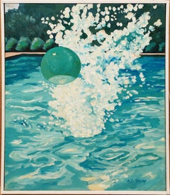 The Big Splash American School Modernist Pool Landscape Framed Oil Painting