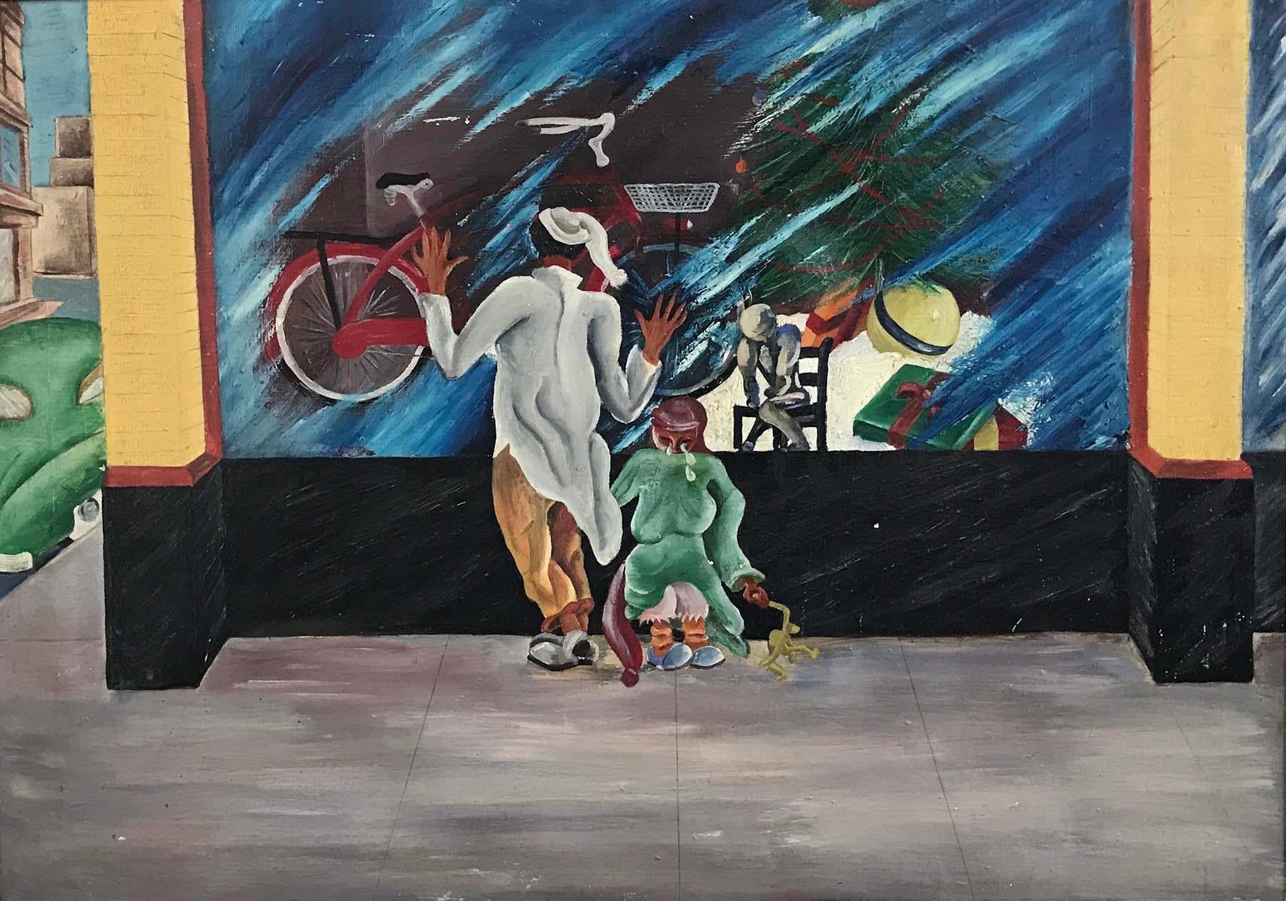 Unknown Figurative Painting - The Bike Shop