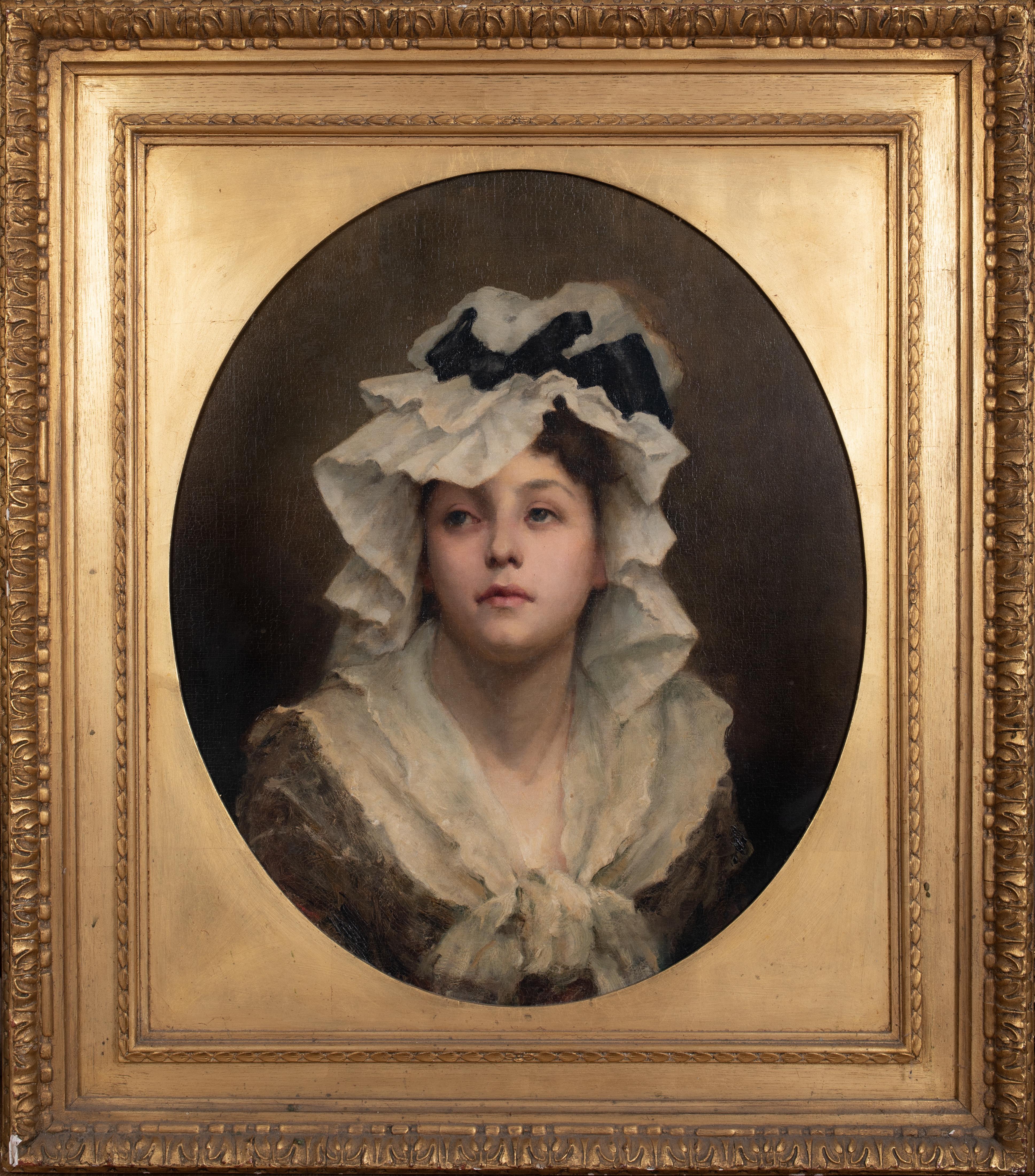 Unknown Portrait Painting - The Bonnet, 19th Century   Monogrammed G.E.M