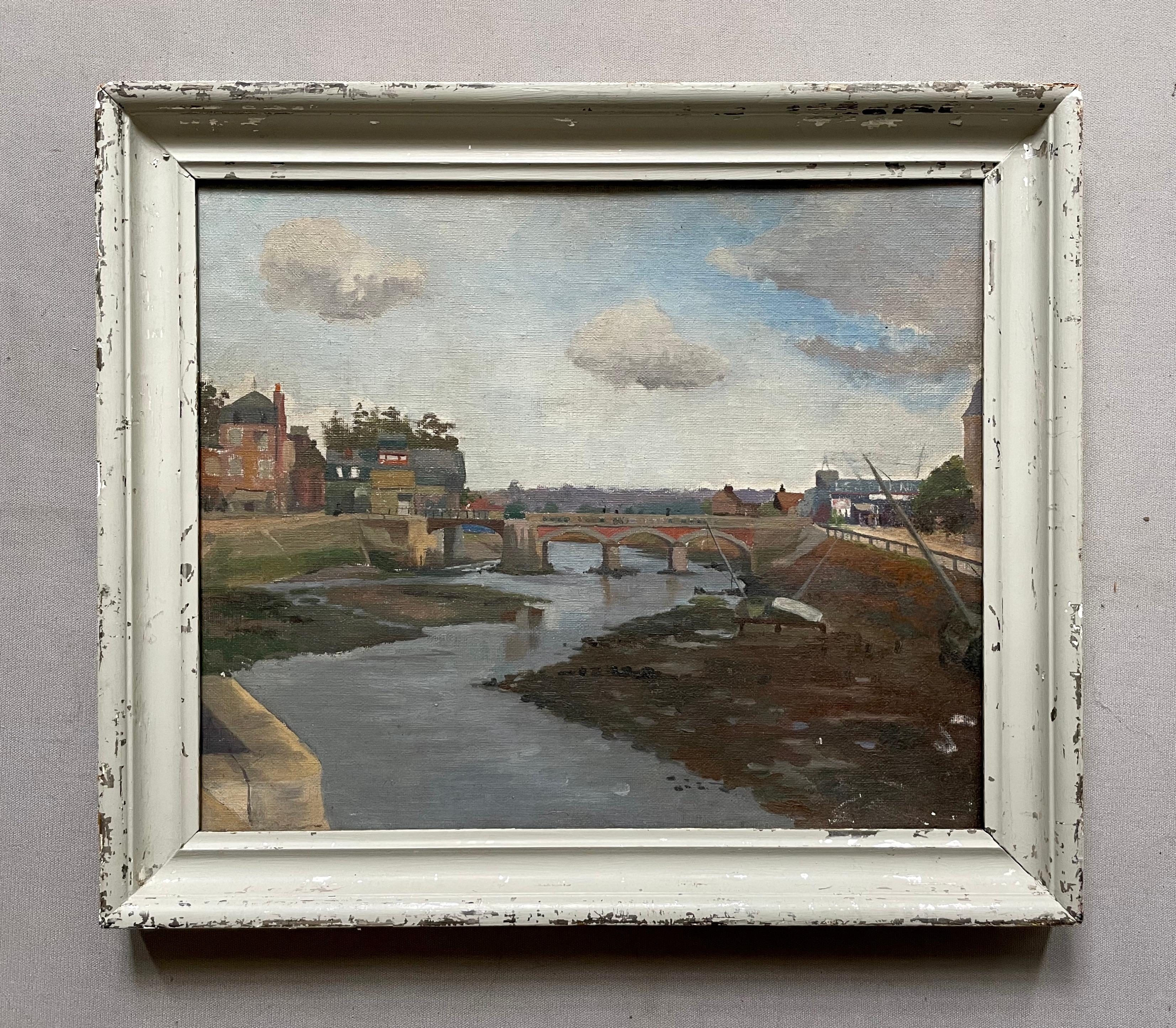 Le pont reliant Trouville à Deauville, huile sur toile - Painting de Unknown
