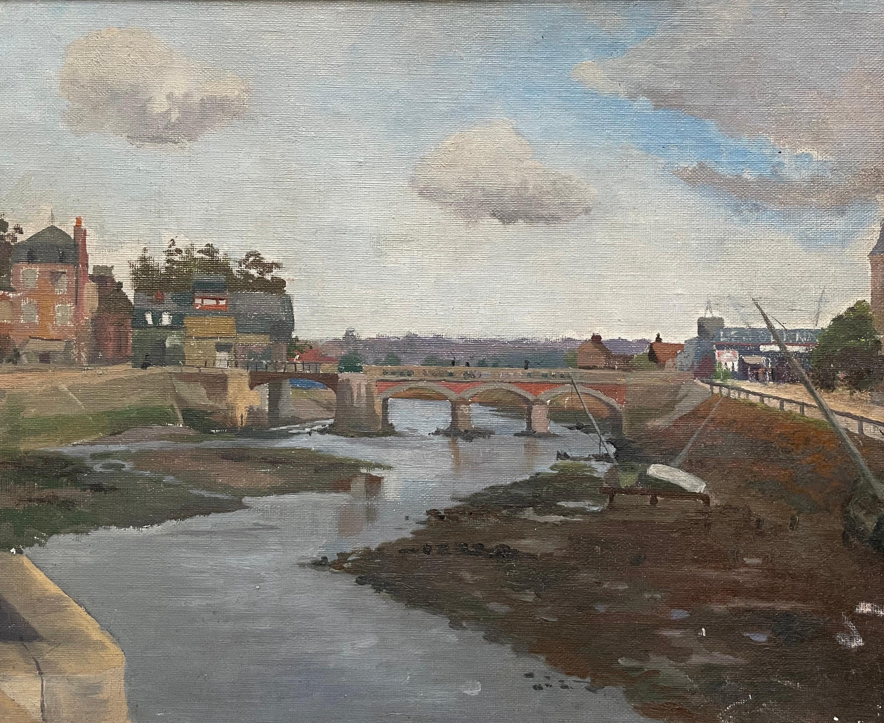 Landscape Painting Unknown - Le pont reliant Trouville à Deauville, huile sur toile