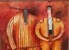 "The Bull and The Bull Fighter" Watercolor by Juan Ezcurdia