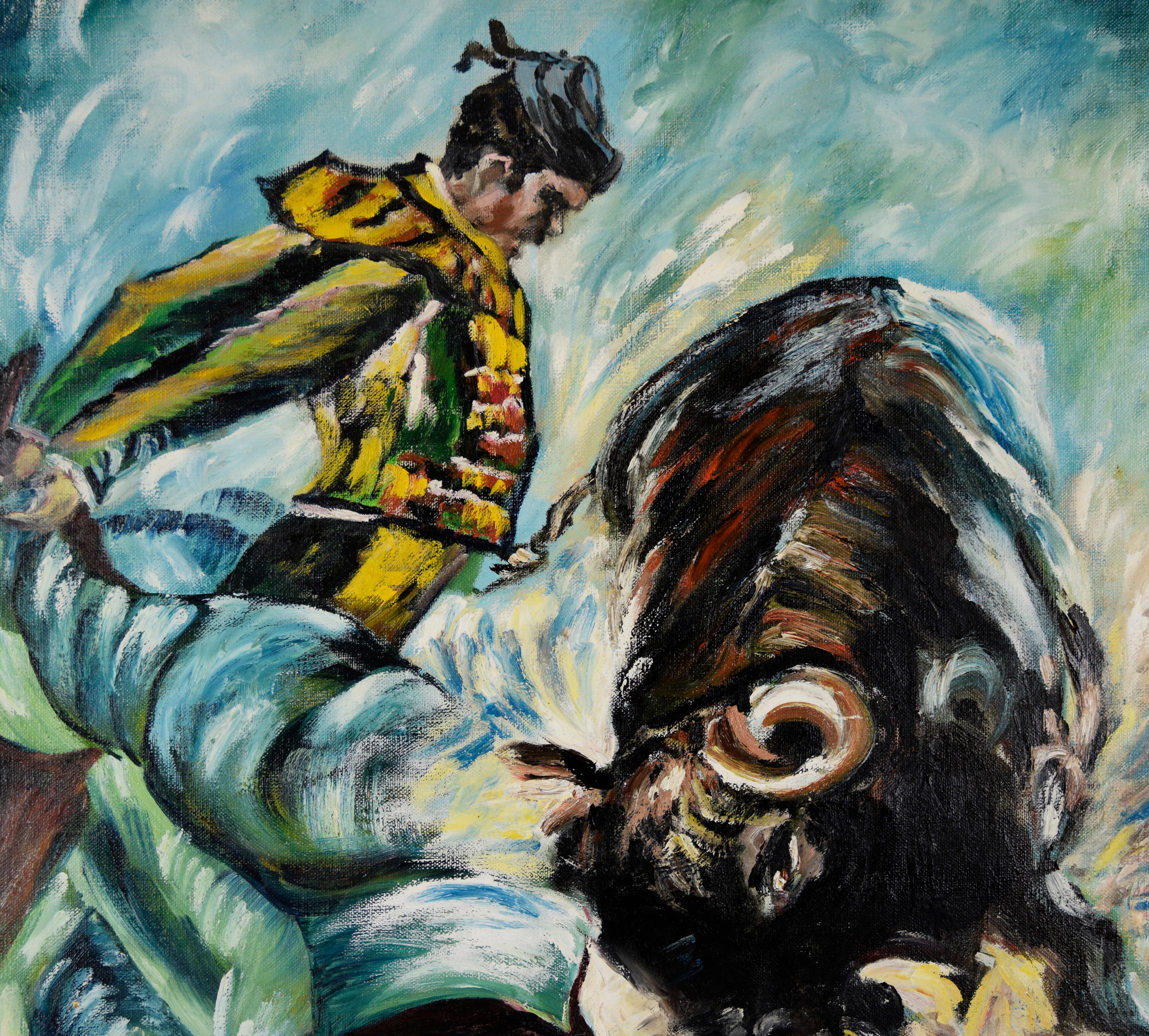 Il toro e il matador - Olio originale su tela - Painting di Unknown