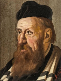 The Cantor, Vintage Judaica European Oil Painting