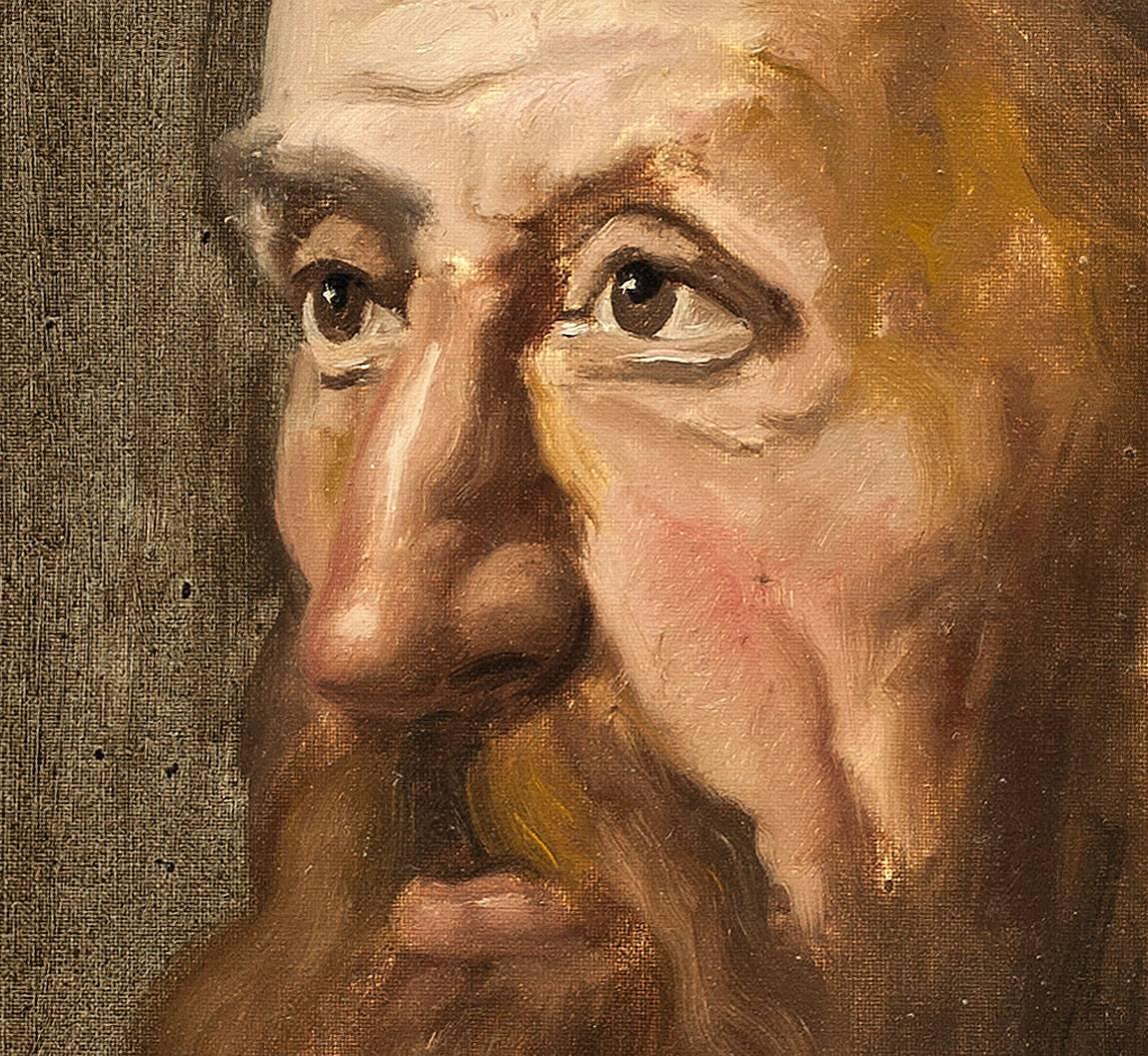 Dipinto a olio Judaica d'epoca, Polonia, firmato in modo illeggibile dall'artista a sinistra.