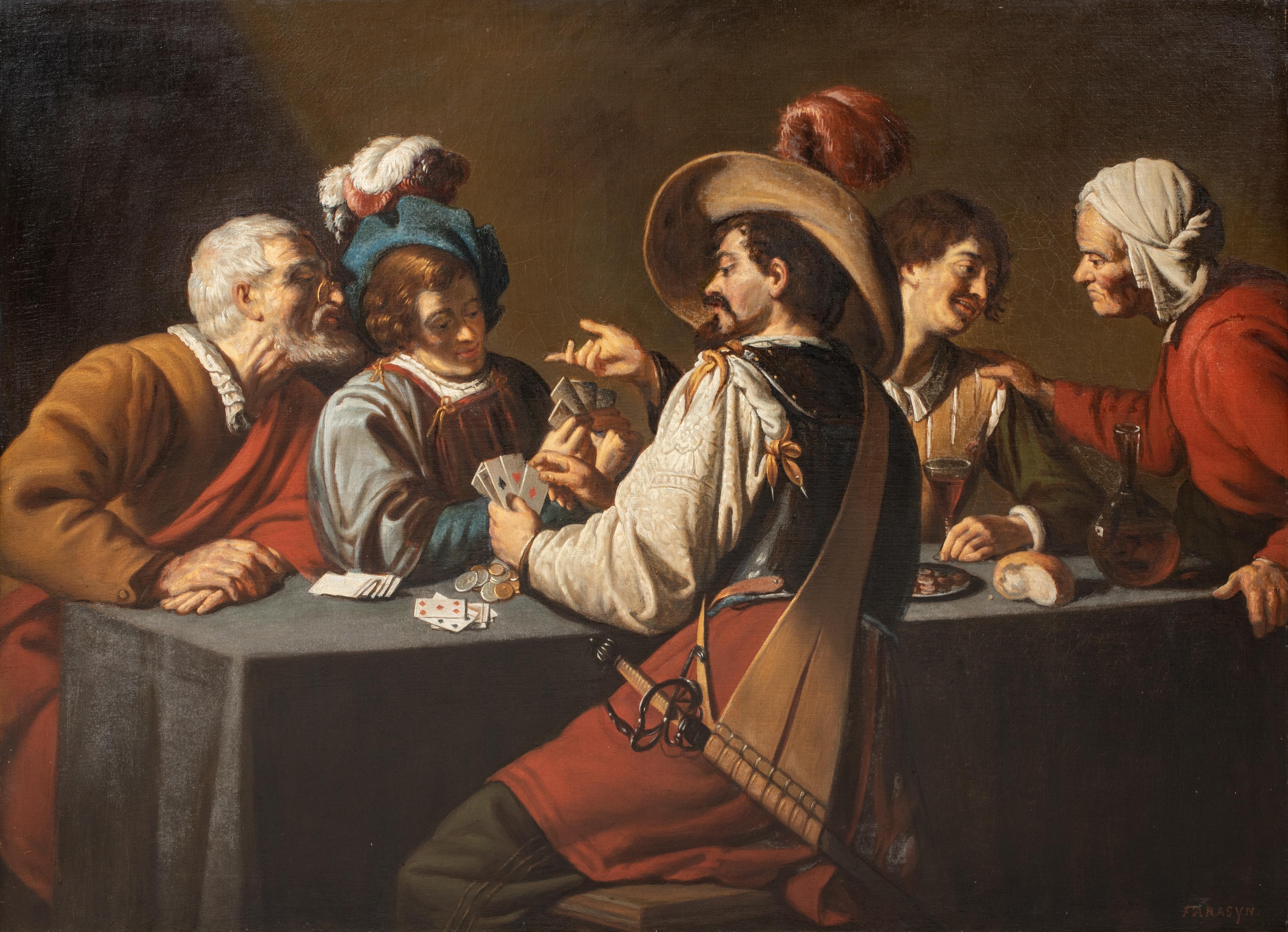 The Card Cheats, 19th Century

Edgard FARASYN (19th Century French) sales to $24,000

Large 19th Century French scene of 17th Century gentlemen playing cards in a tavern, oil on canvas by Edgar Farasyn. Excellent quality and condition large scale