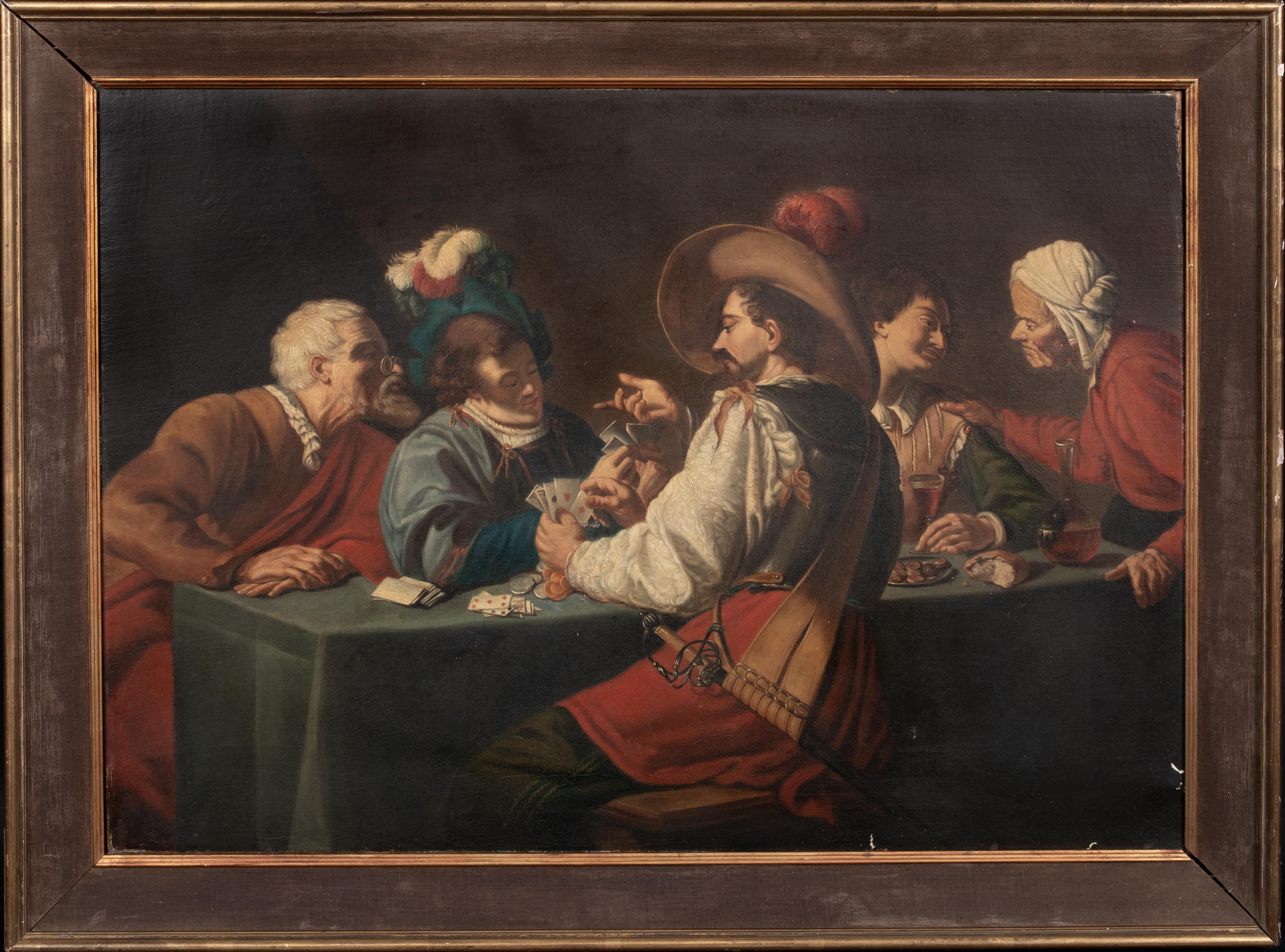 Unknown Portrait Painting - The Cards Game, 17th Century   Dutch School 