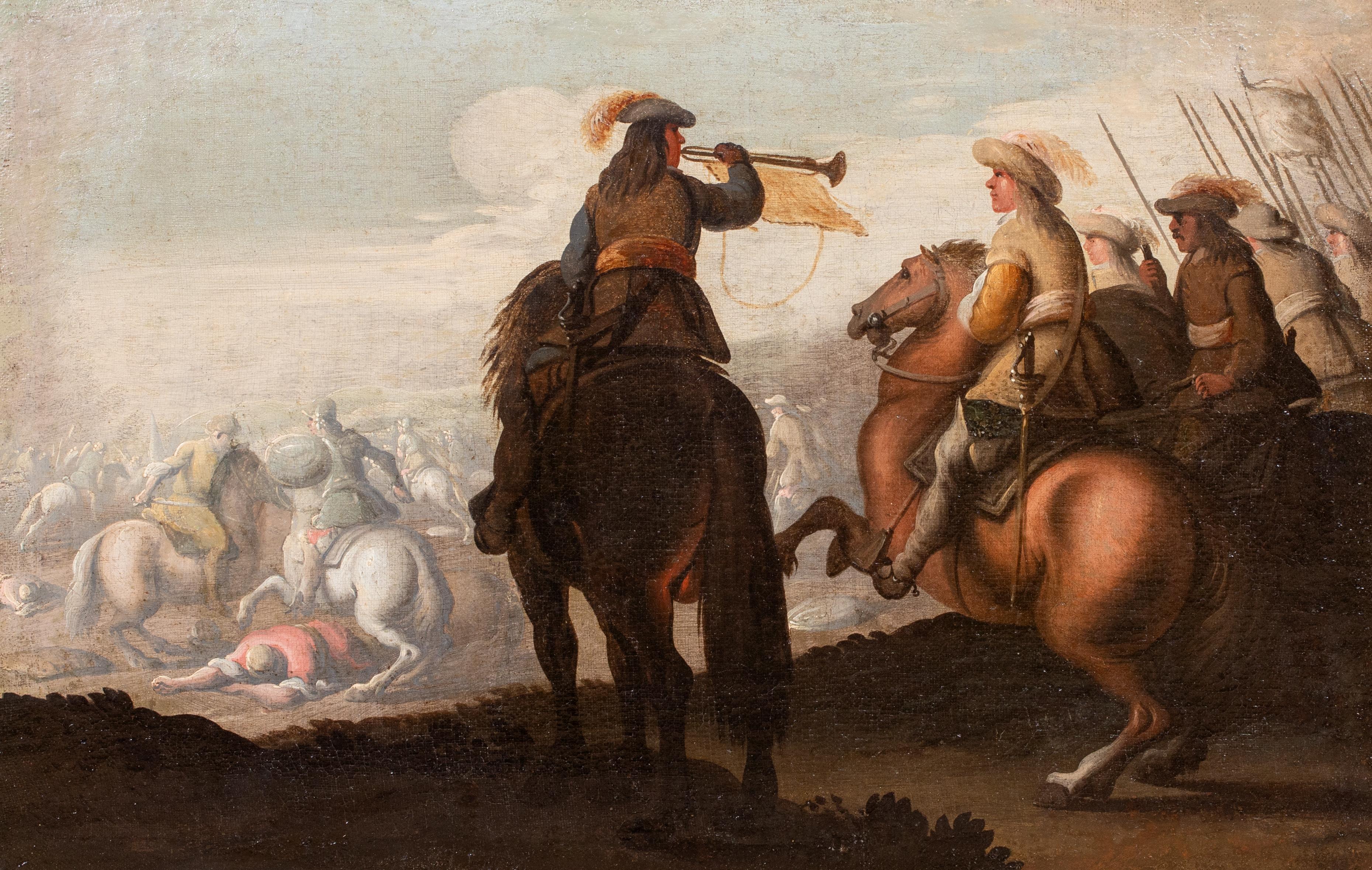 La carica di cavalleria, guerre anglo-olandesi, XVII secolo  Palamedes PALAMEDESZ - Landscape Painting Beige di Unknown