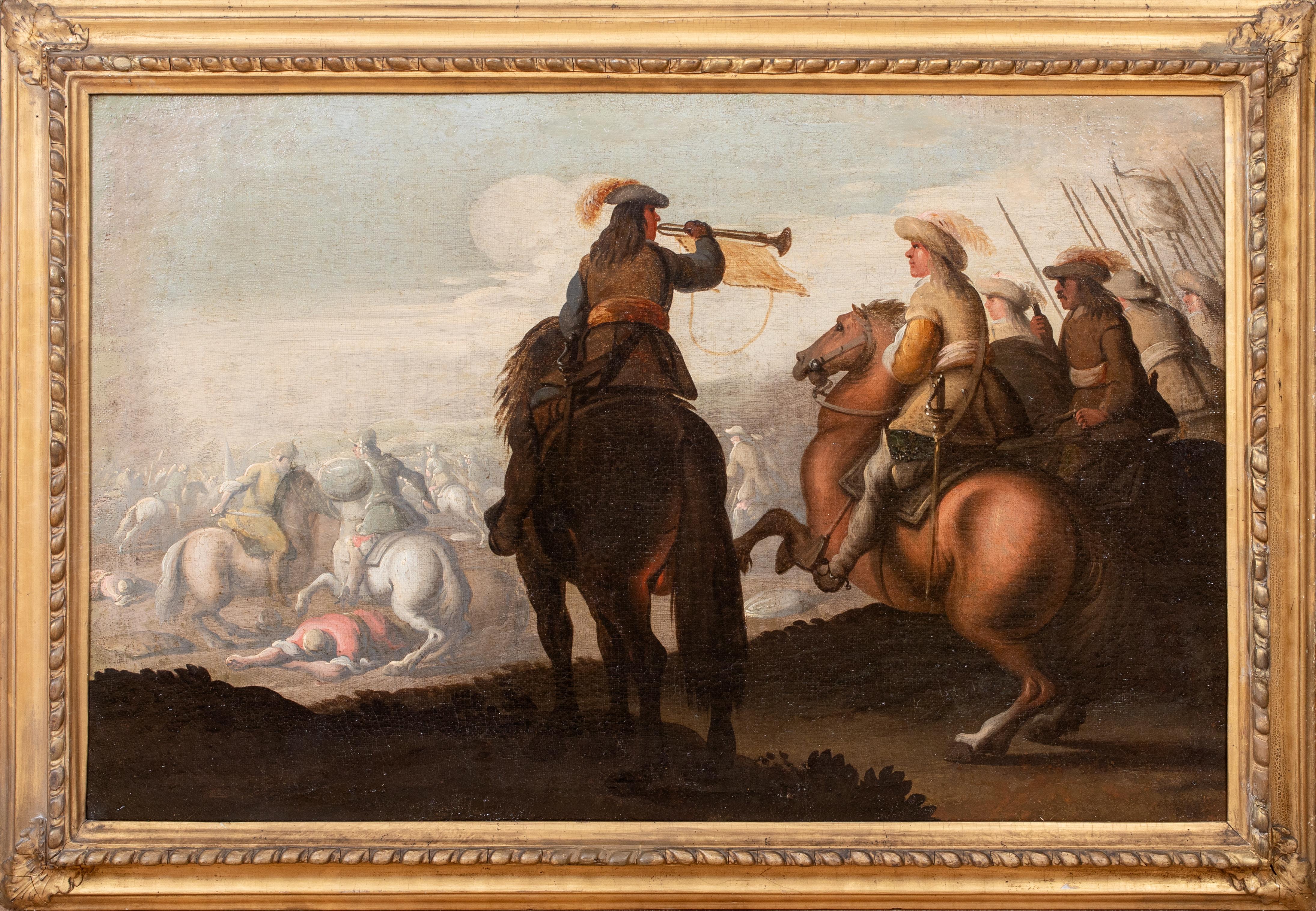 Landscape Painting di Unknown - La carica di cavalleria, guerre anglo-olandesi, XVII secolo  Palamedes PALAMEDESZ