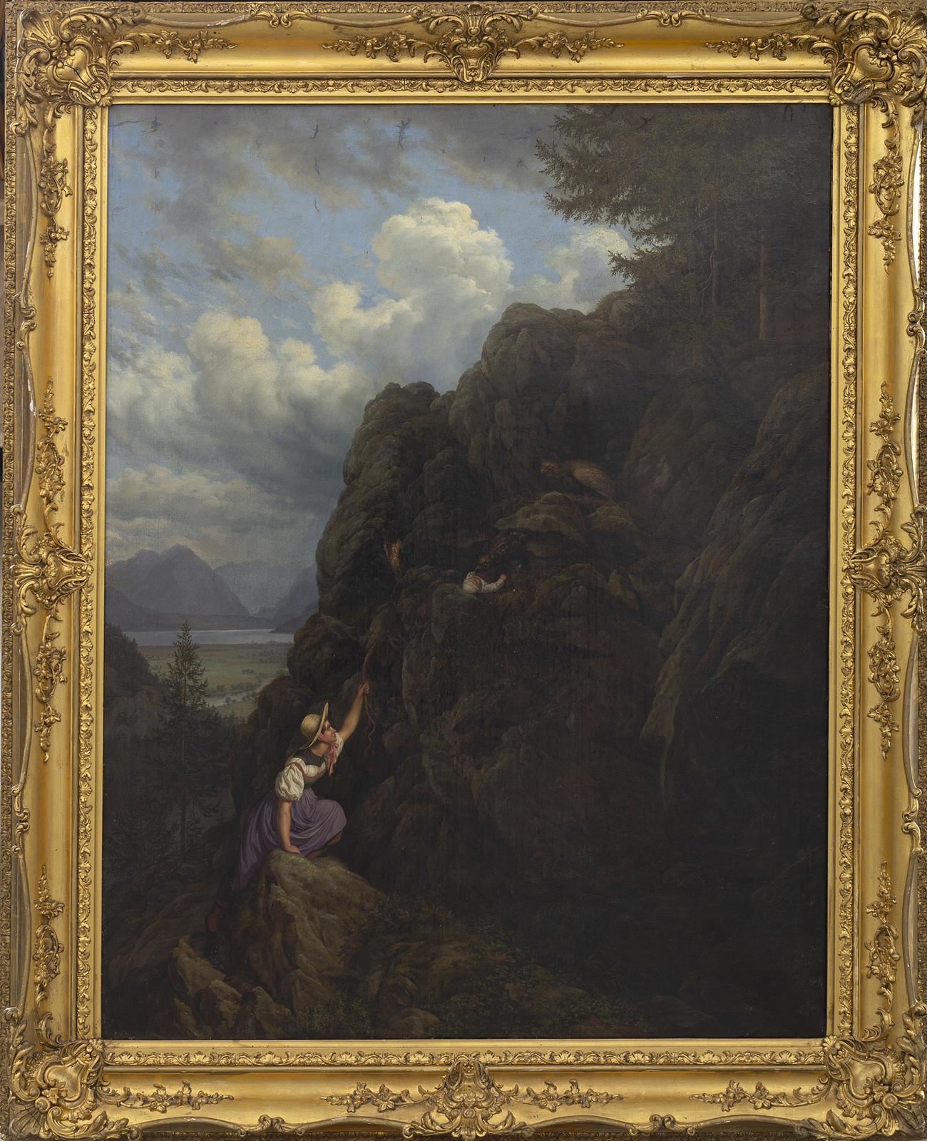 The Climbing - Oil on Canvas School of Dusseldorf -19th Century - Painting by Unknown