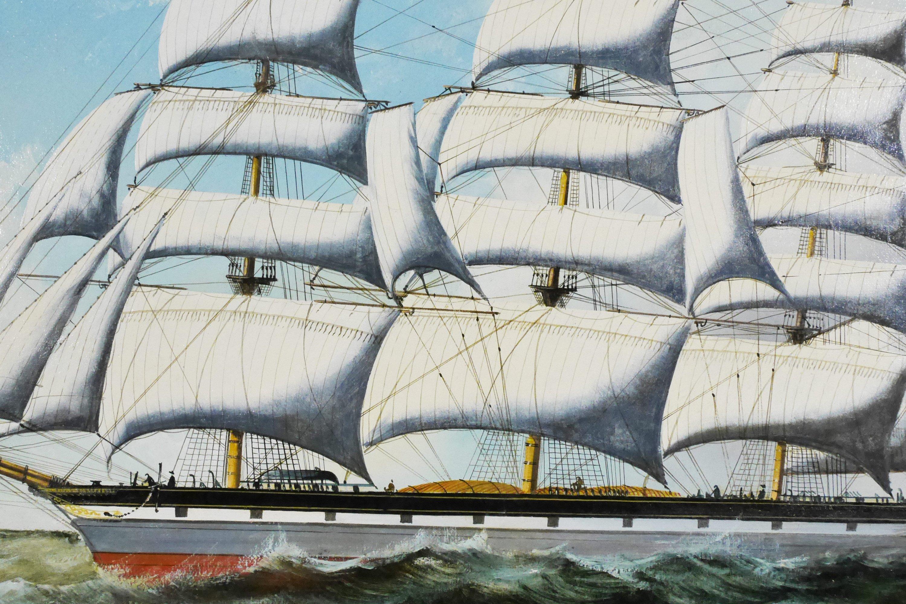 The Clipper Mary Lee in High Seas, école américaine du milieu du XIXe siècle  - Gris Landscape Painting par Unknown