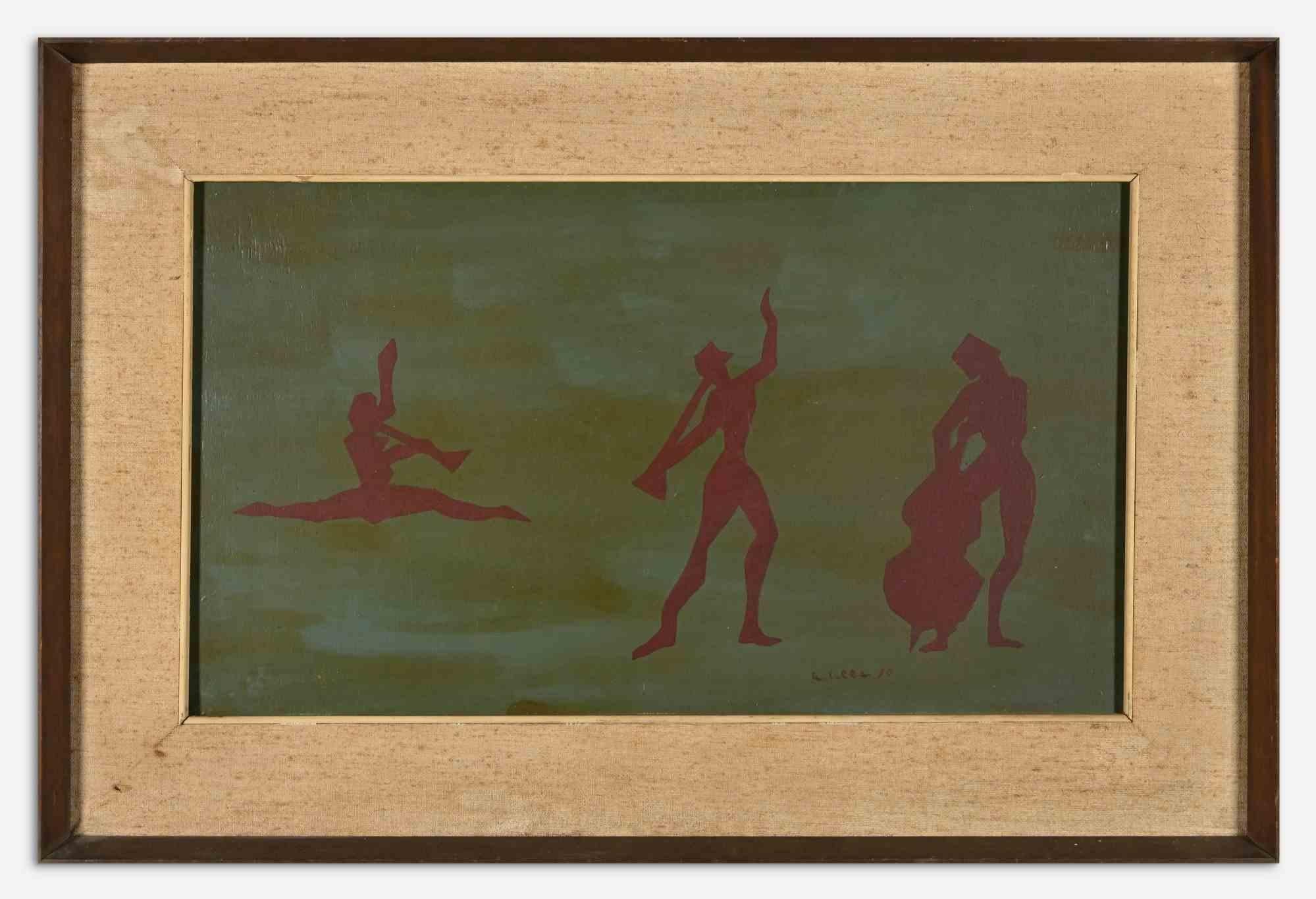 Unknown Figurative Painting - The Concert - Original Oil Paint - 1970