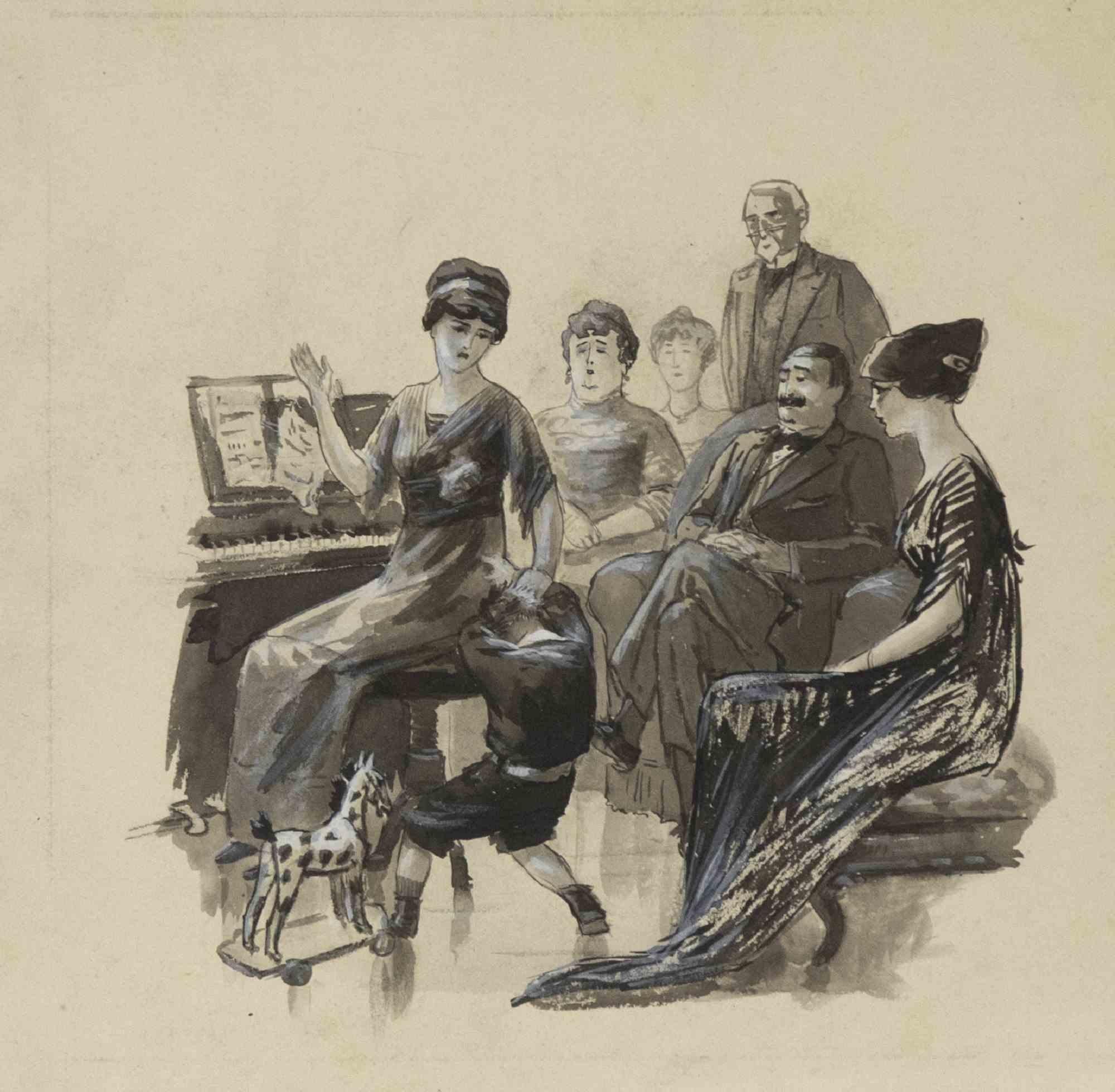 Figurative Art Unknown - Le concert - Tempera sur papier - XIXe siècle