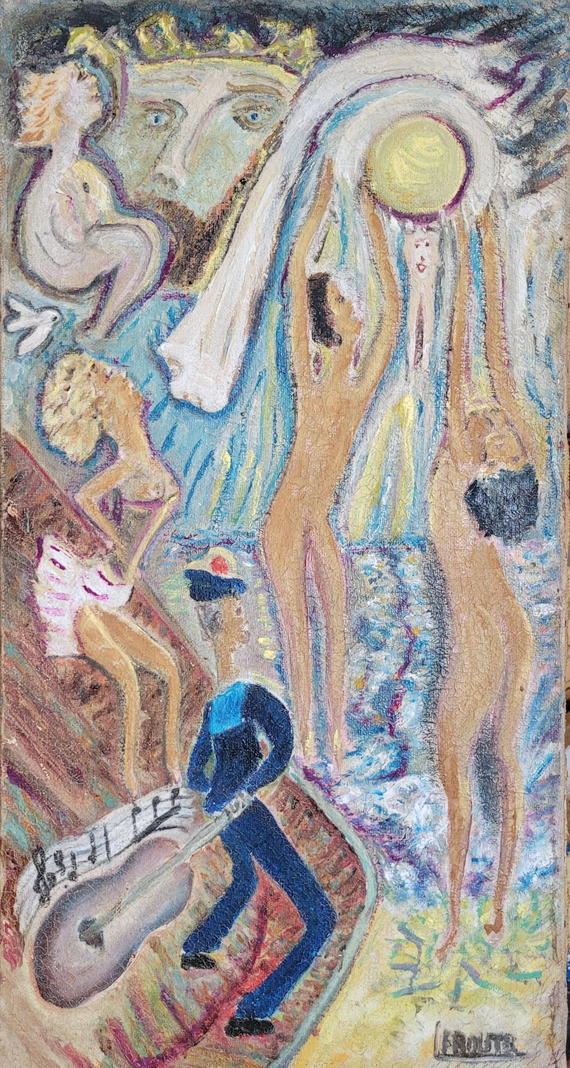 Landscape Painting di Unknown - La Costa Azzurra. Sole, mare e sabbia. Olio su tela di metà secolo.