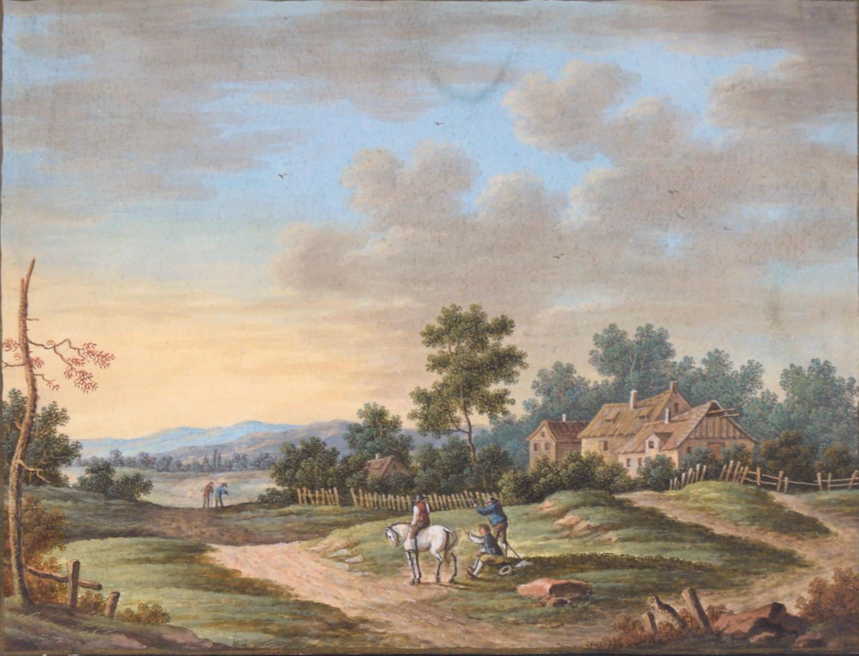 Landhaus-Landschaftslandschaft – Painting von Unknown