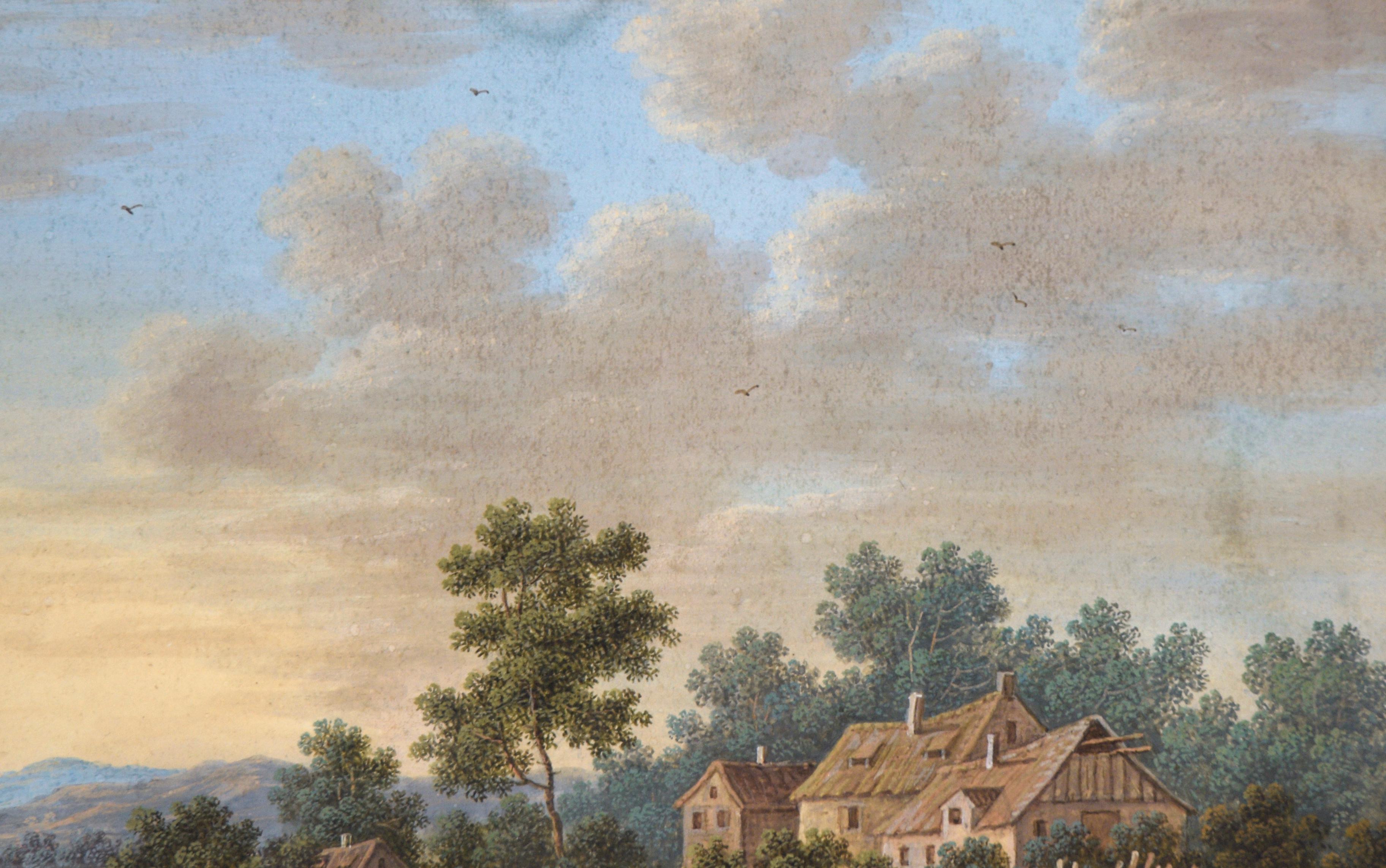 The Country House - Paysage de ferme - Beige Landscape Painting par Unknown