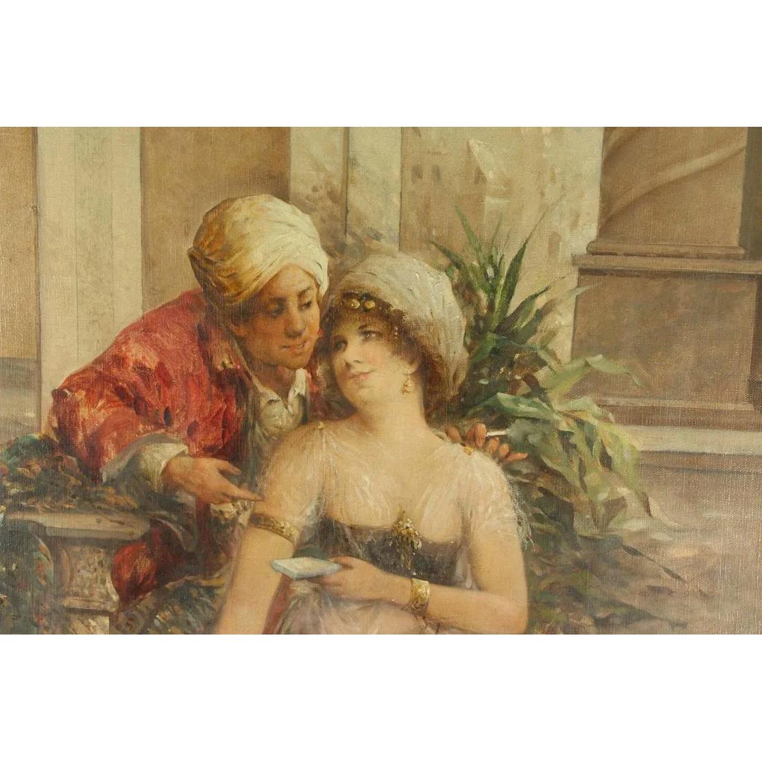 The Courtship by Orientalist School - Brown Figurative Painting by Unknown