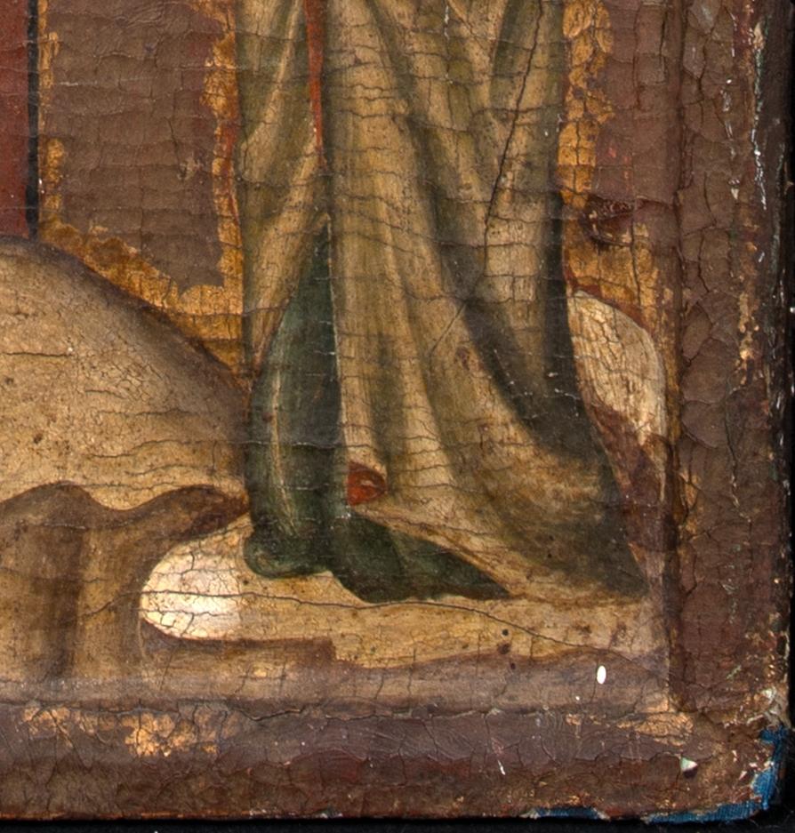 La Crucifixion, 15ème siècle

cercle de IL SASSETTA (1390-1450)

représentation de la Crucifixion par un vieux maître italien du XVe siècle de l'école de Sienne, huile sur panneau. Représentation ancienne de la crucifixion avec le Christ sur la
