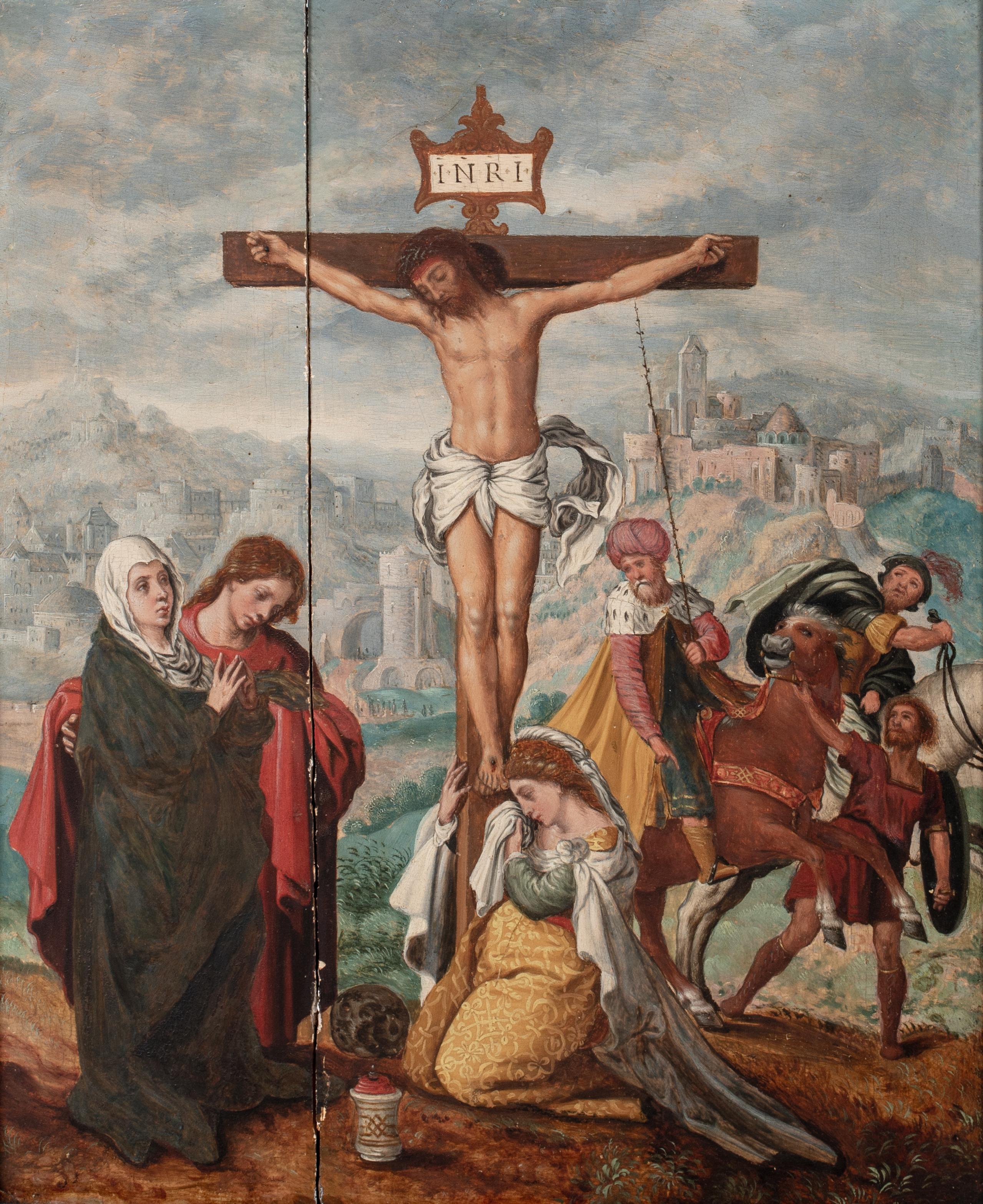 Die Kreuzigung, 16. Jahrhundert PIETER AERTSEN (1507-1575) (Schwarz), Portrait Painting, von Unknown