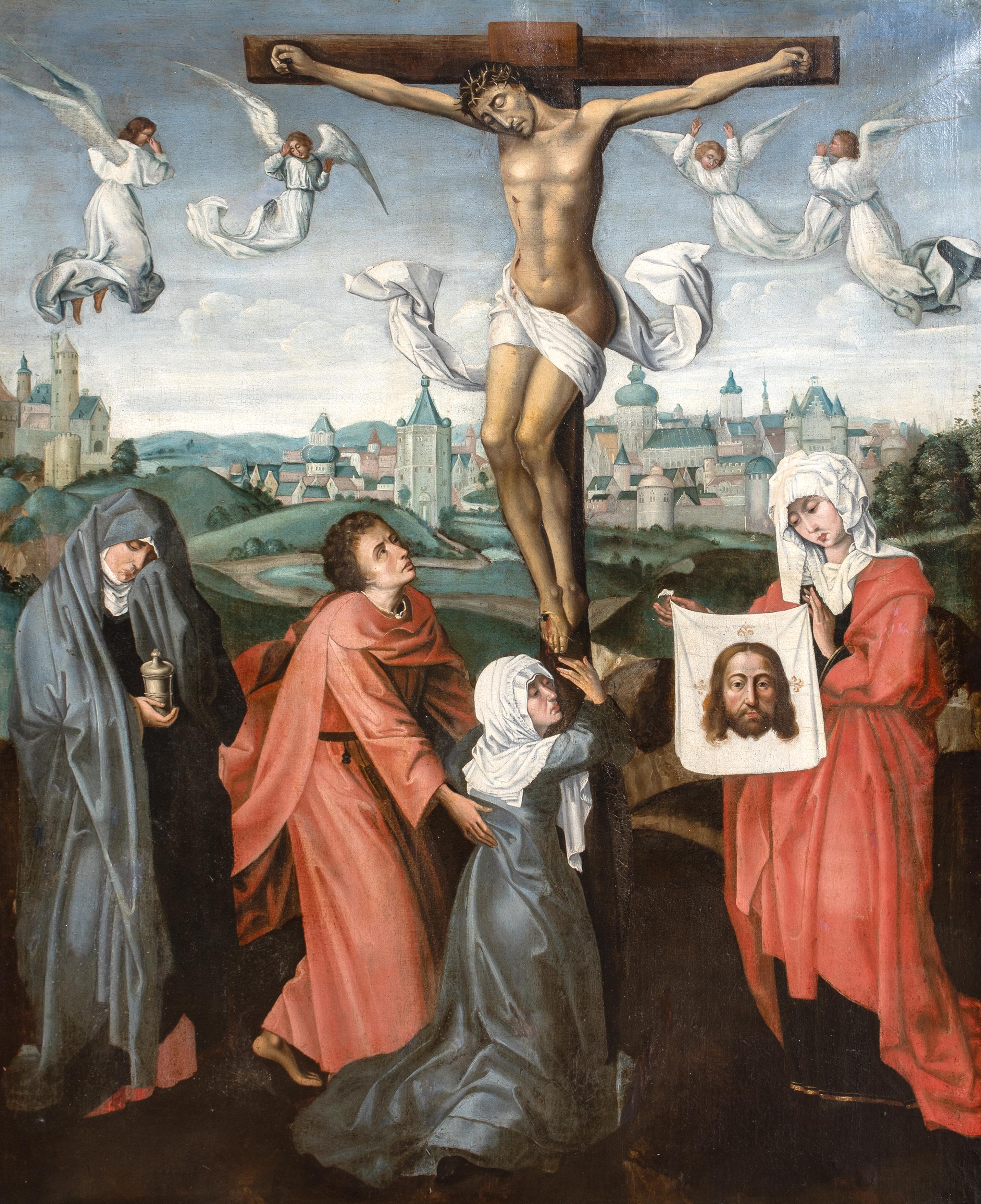 La Crucifixión, siglo XVI  Escuela de ROGIER VAN DER WEYDEN (1399-1464) - Portrait Painting Marrón de Unknown