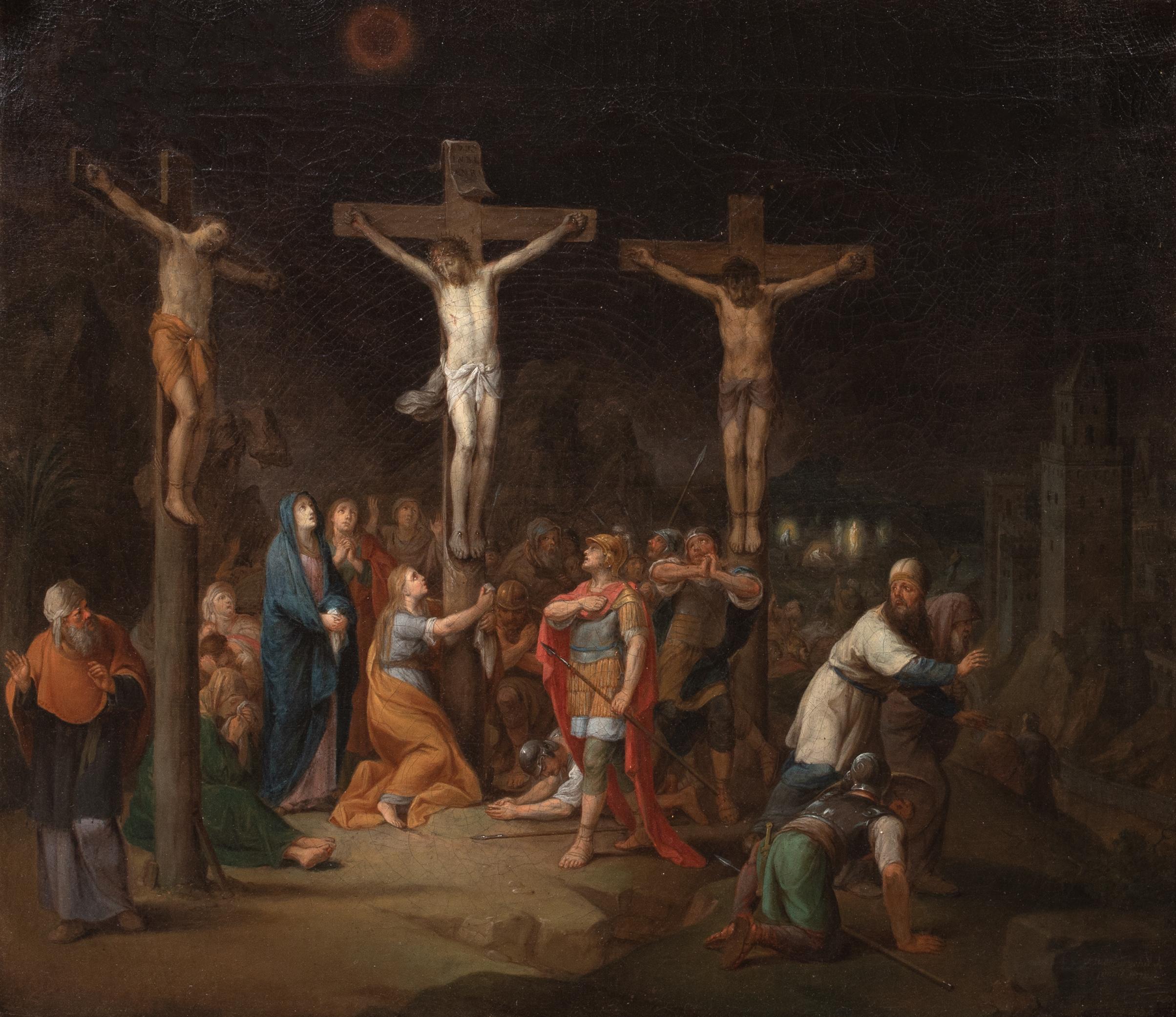 La Crucifixión, siglo XIX  de CONRAD HUBER (1752-1830) - firmado y fechado - Figurative Painting Negro de Unknown