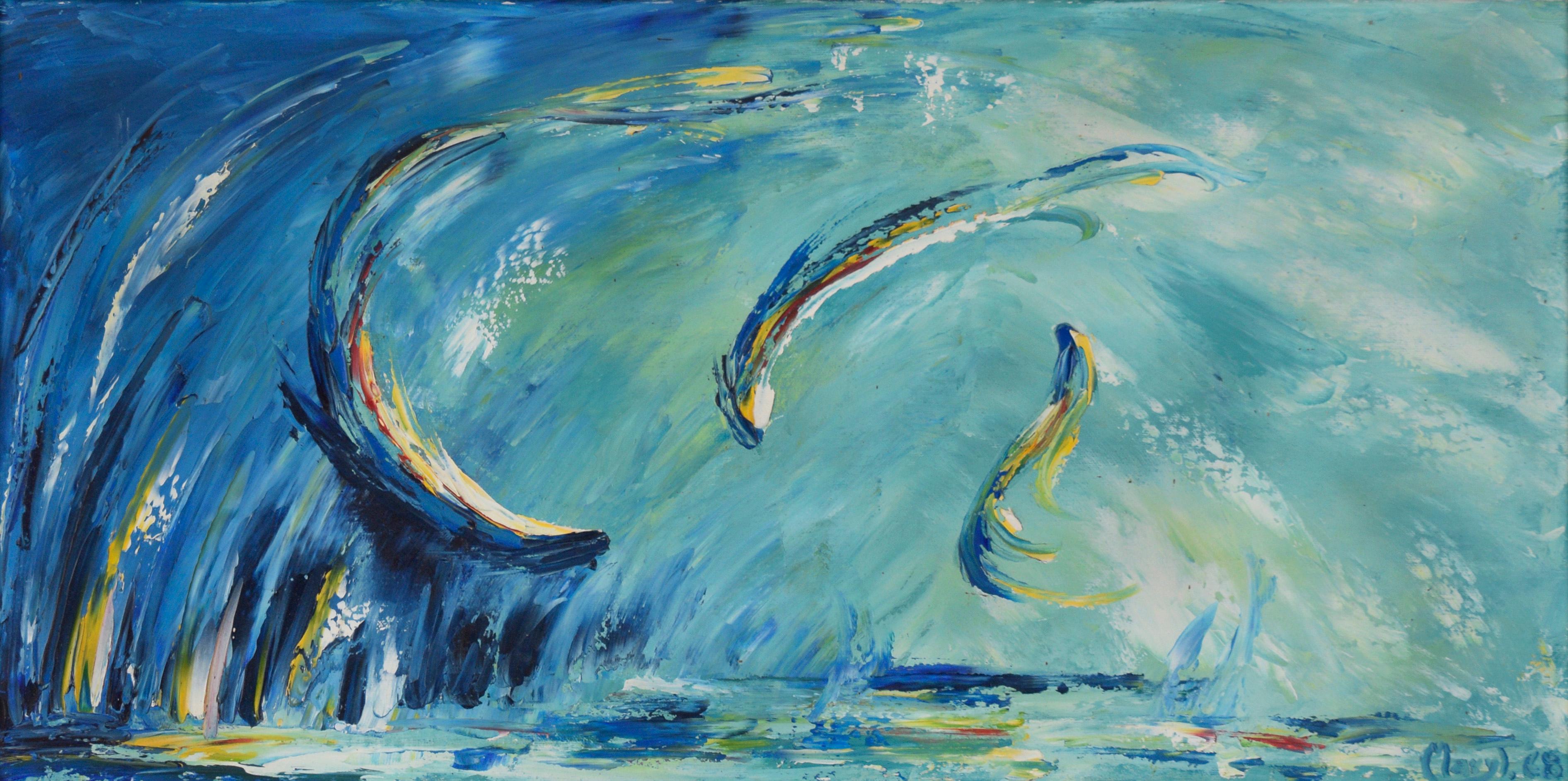 The Dance of water oil on canvas 1968 - Painting by Unknown