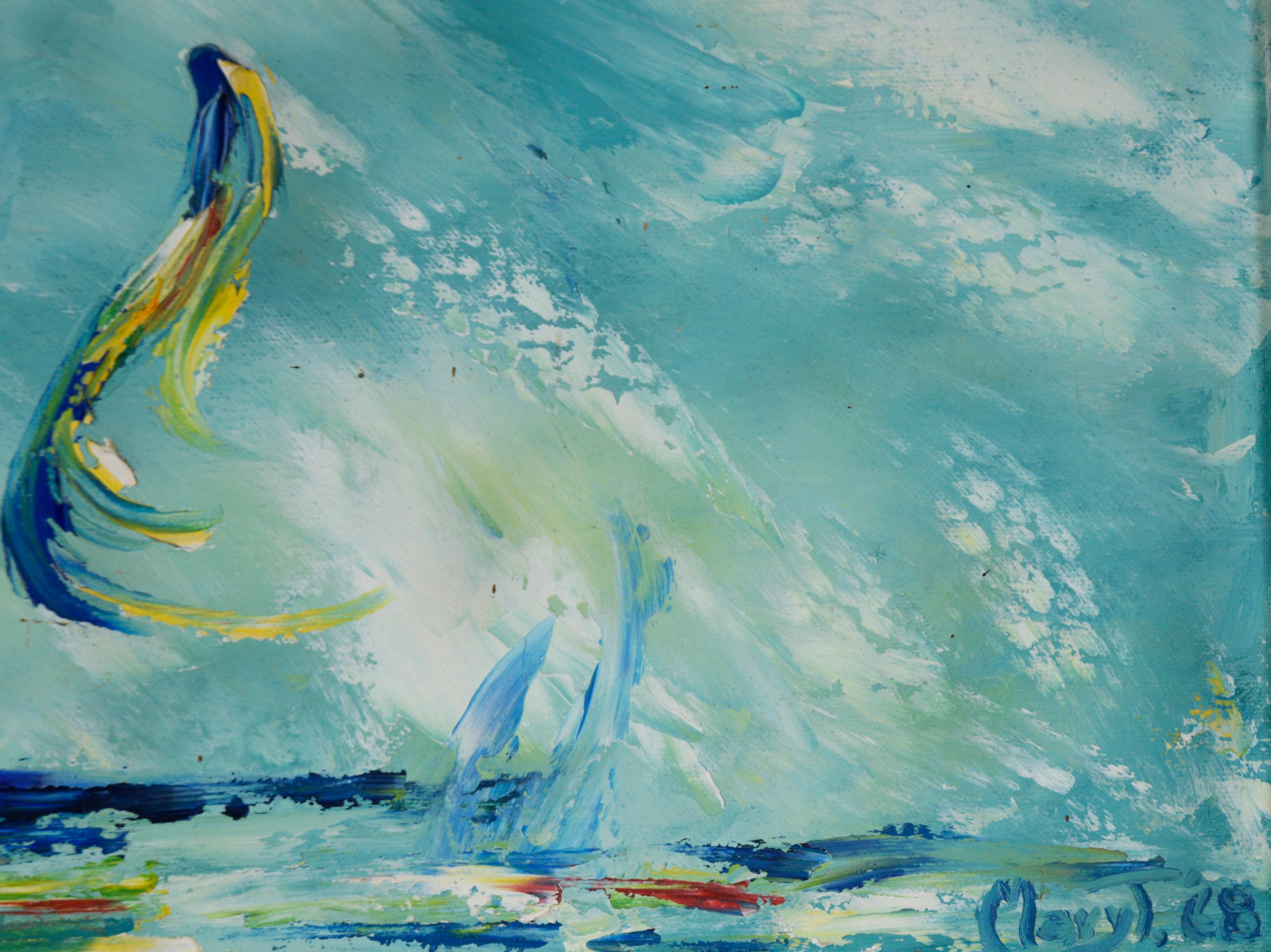 The Dance of water oil on canvas 1968 - Abstract Expressionist Painting by Unknown