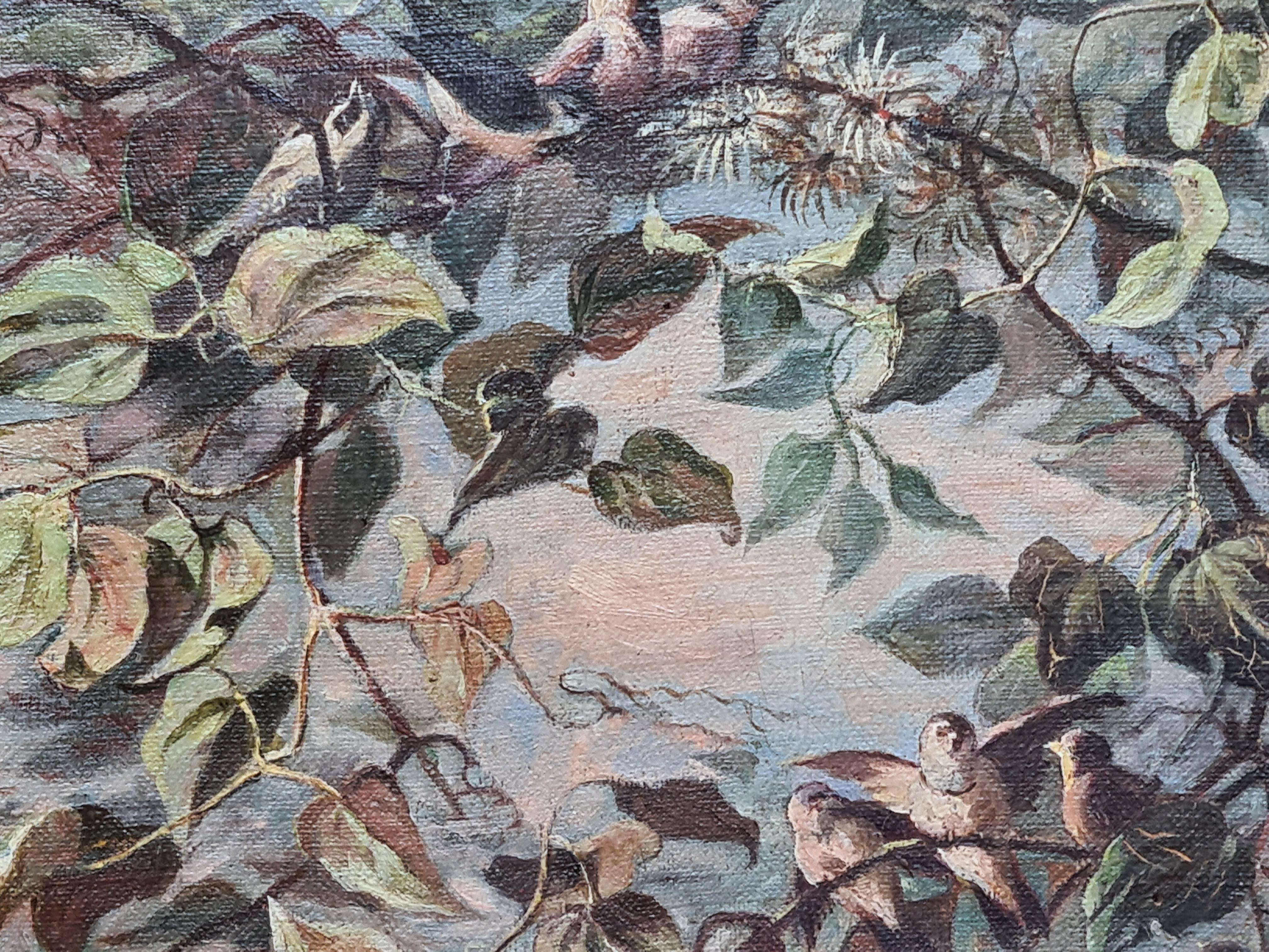 The Dawn Chorus, Late Summer Abundance, Romantic Late 19th Century Oil on Canvas 1