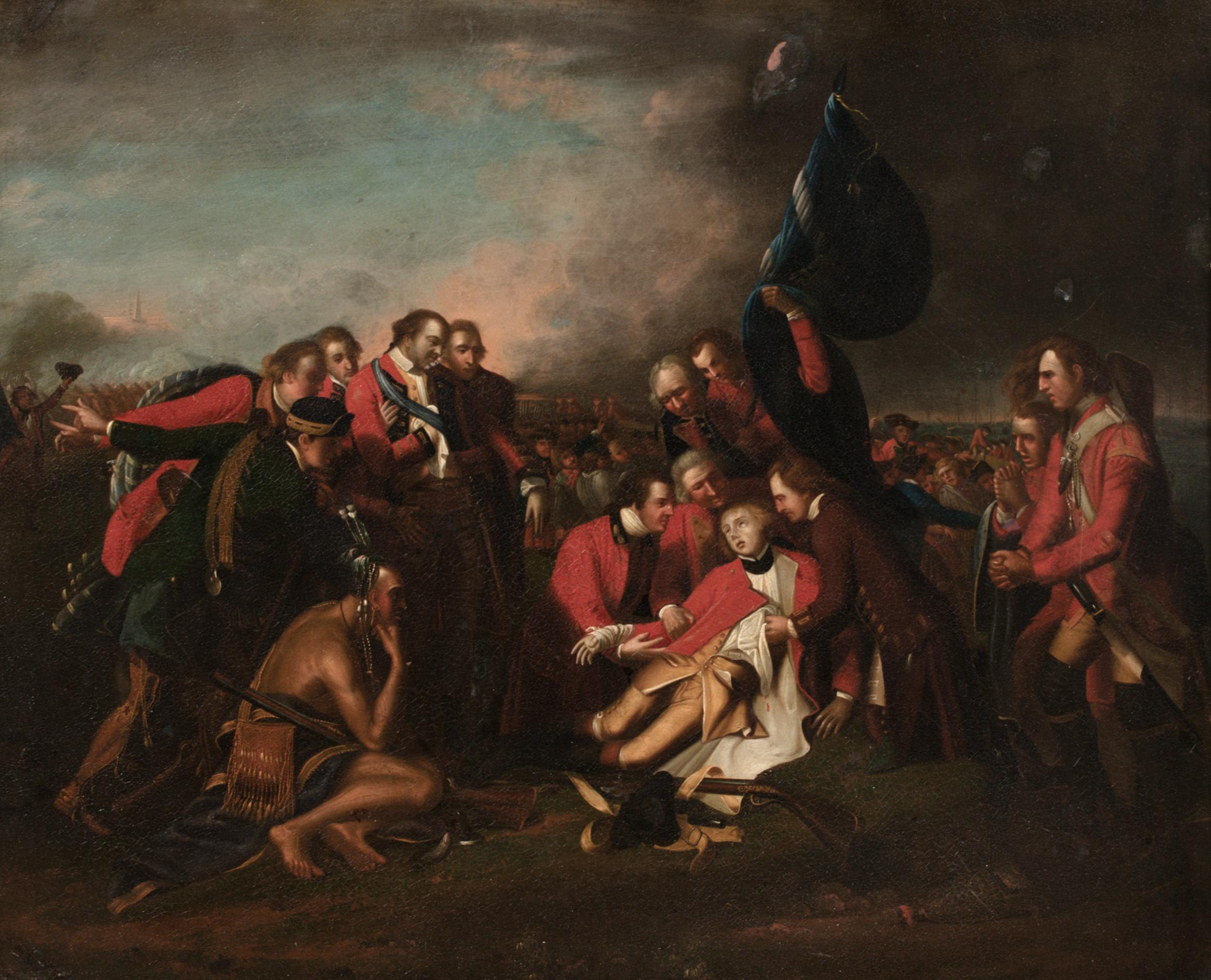 The Death Of General Wolfe, The Battle of Quebec 1759 18th Century BENJAMIN WEST - Brown Portrait Painting by Unknown