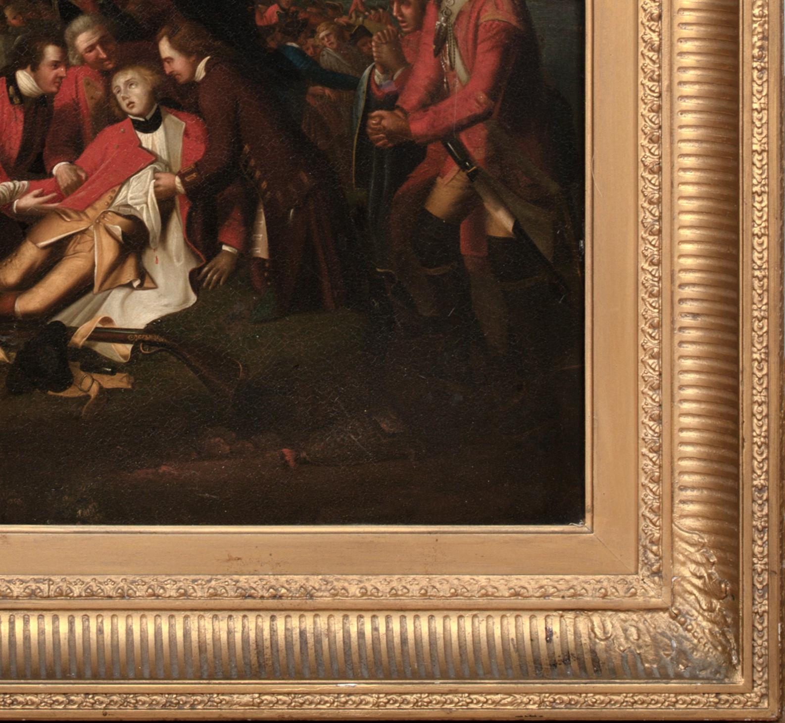 The Death Of General Wolfe,The Battle of Quebec 1759, 18th Century

after of BENJAMIN WEST (1738-1820)

Large 18th Century scene of the Death Of General Wolfe, oil on panel. Excellent quality work and historical battle scene as General Wolfe lies