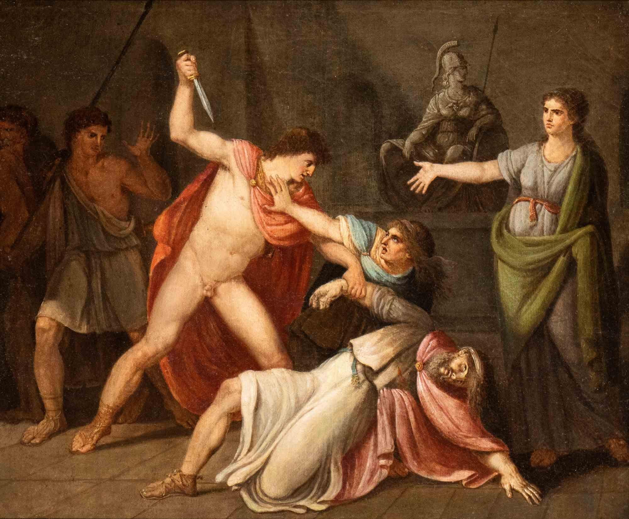 La morte di Priamo - Dipinto a olio - Inizio XIX secolo - Painting di Unknown