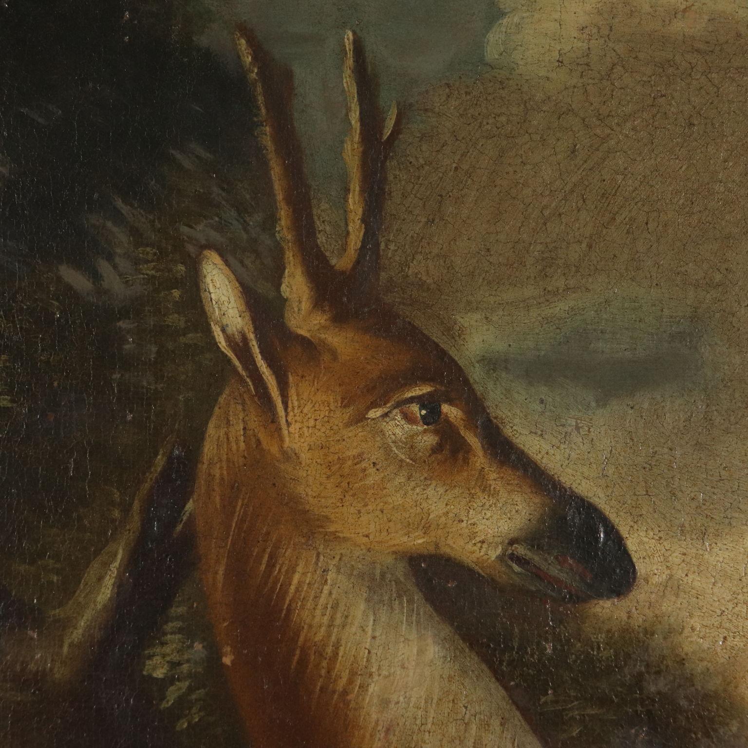 The Deer Hunting Oil on Canvas Painting 18th Century - Brown Landscape Painting by Unknown