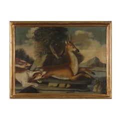 The Deer Hunting Oil on Canvas Painting 18th Century