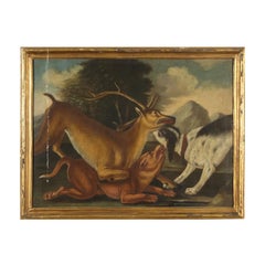 The Deer Hunting Oil on Canvas Painting 18th Century