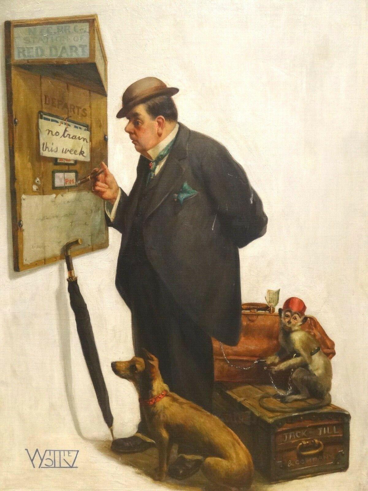 The Delayed Departure, early 20th century - Beige Portrait Painting by Unknown